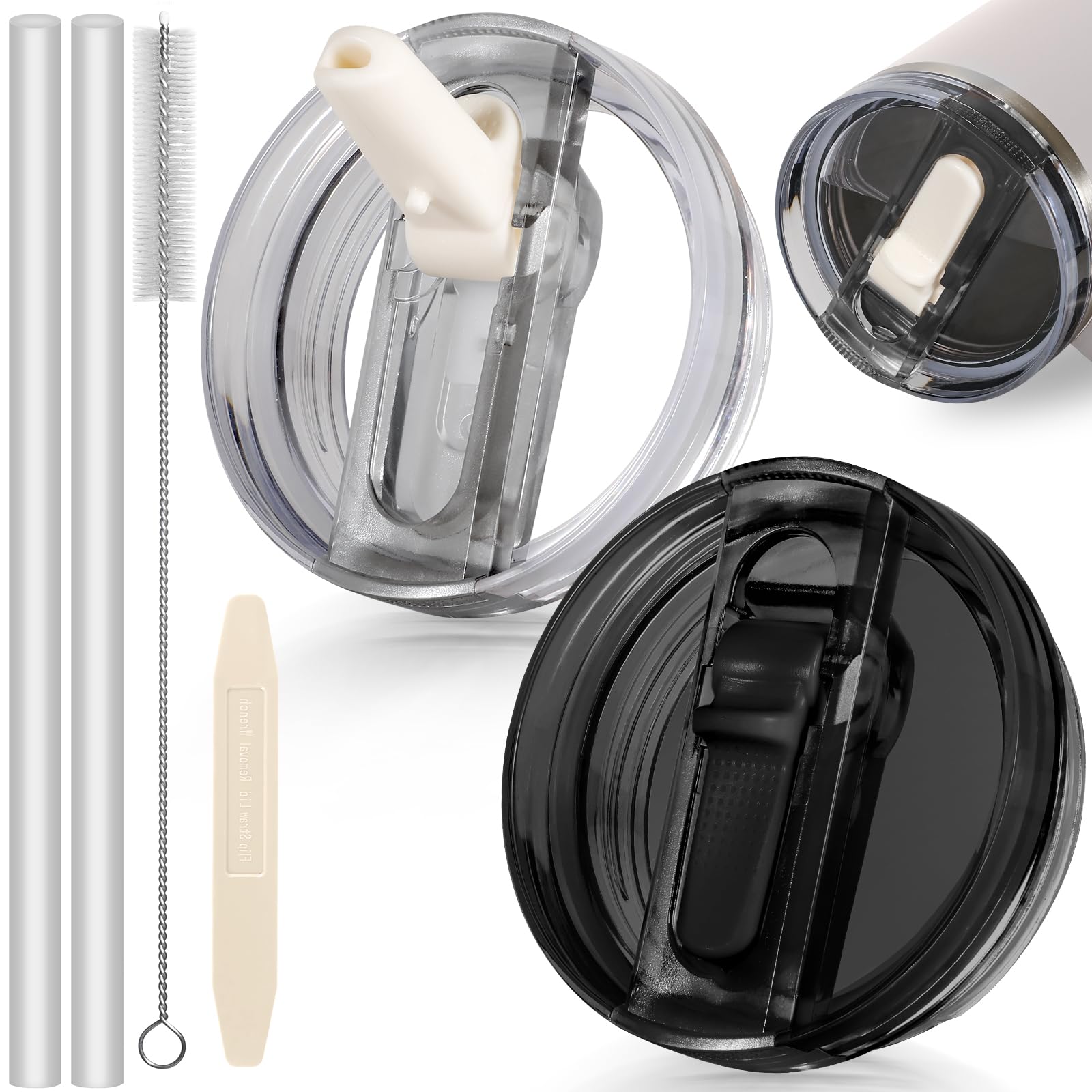 ANTAND 40oz Flip Straw Leak Proof Lid for Stanley Cup Accessories, 2 Pack No Spill Lid Replacement 40 oz Tumbler Detachable Cover Topper for Stanley