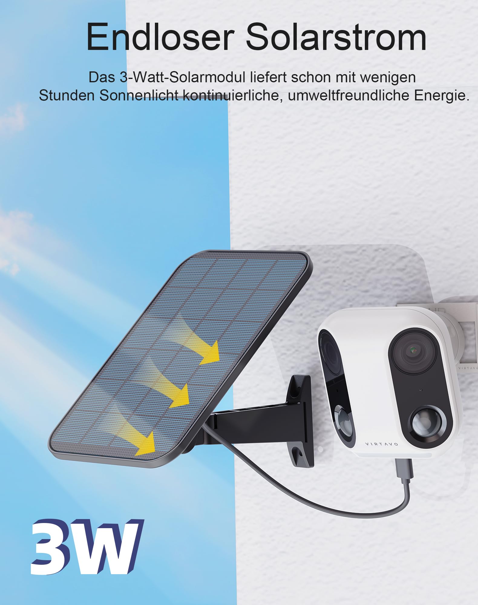 VIRTAVO Überwachungskamera Aussen Solar Akku WLAN Kamera Überwachung Aussen Kabellos Kamera, Nachtsicht WiFi Outdoor, PIR, 2-Wege Audio,Cloud/SD Storage 2,4 GHz