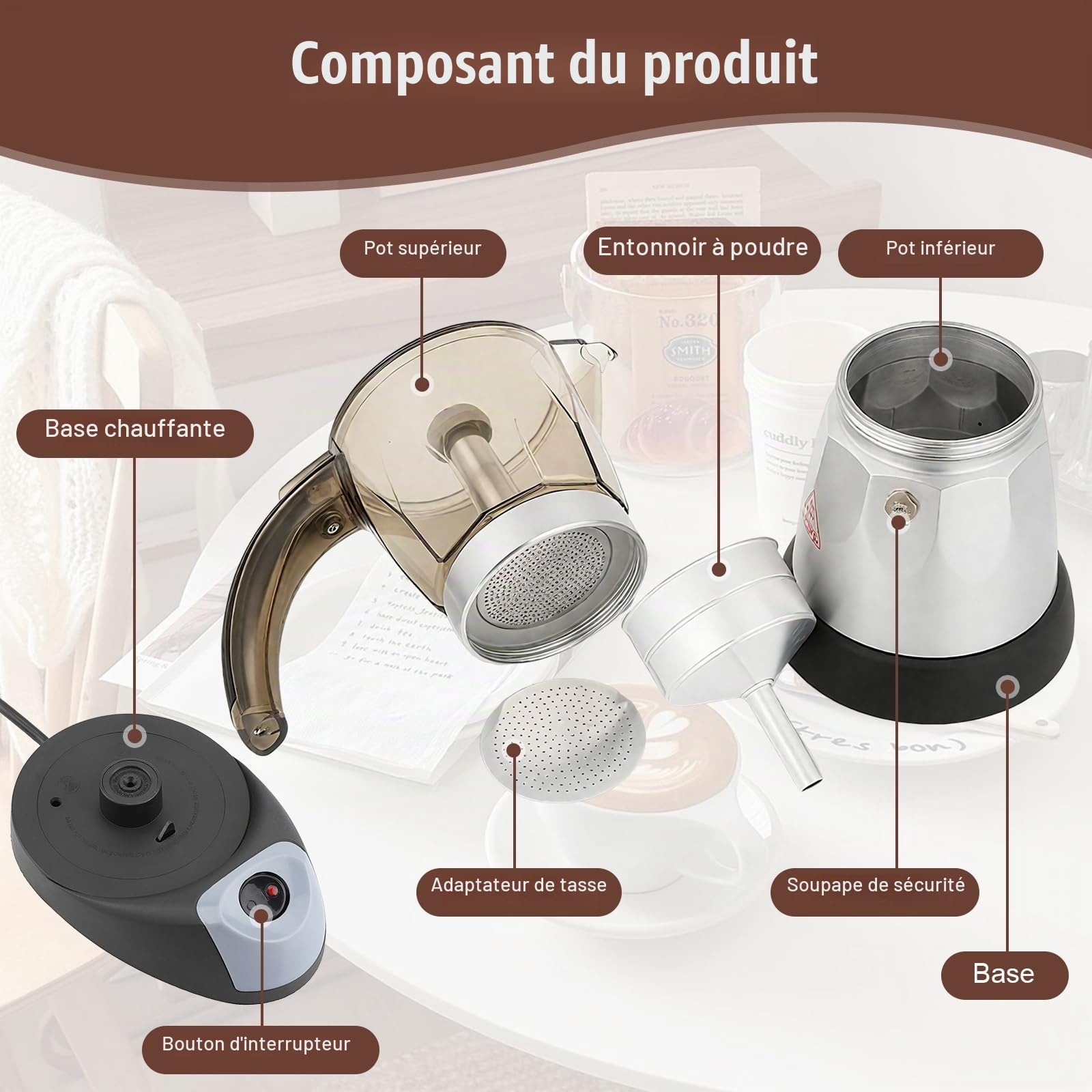 Cafetière Expresso Induction, Moka Express, Cafetière Moka, Cafetiere Italienne Aluminium, Cafetière électrique Détachable, Manche Ergonomique, Cafetière Expresso(480 W, 220 V, 300 ml/6 tasses)