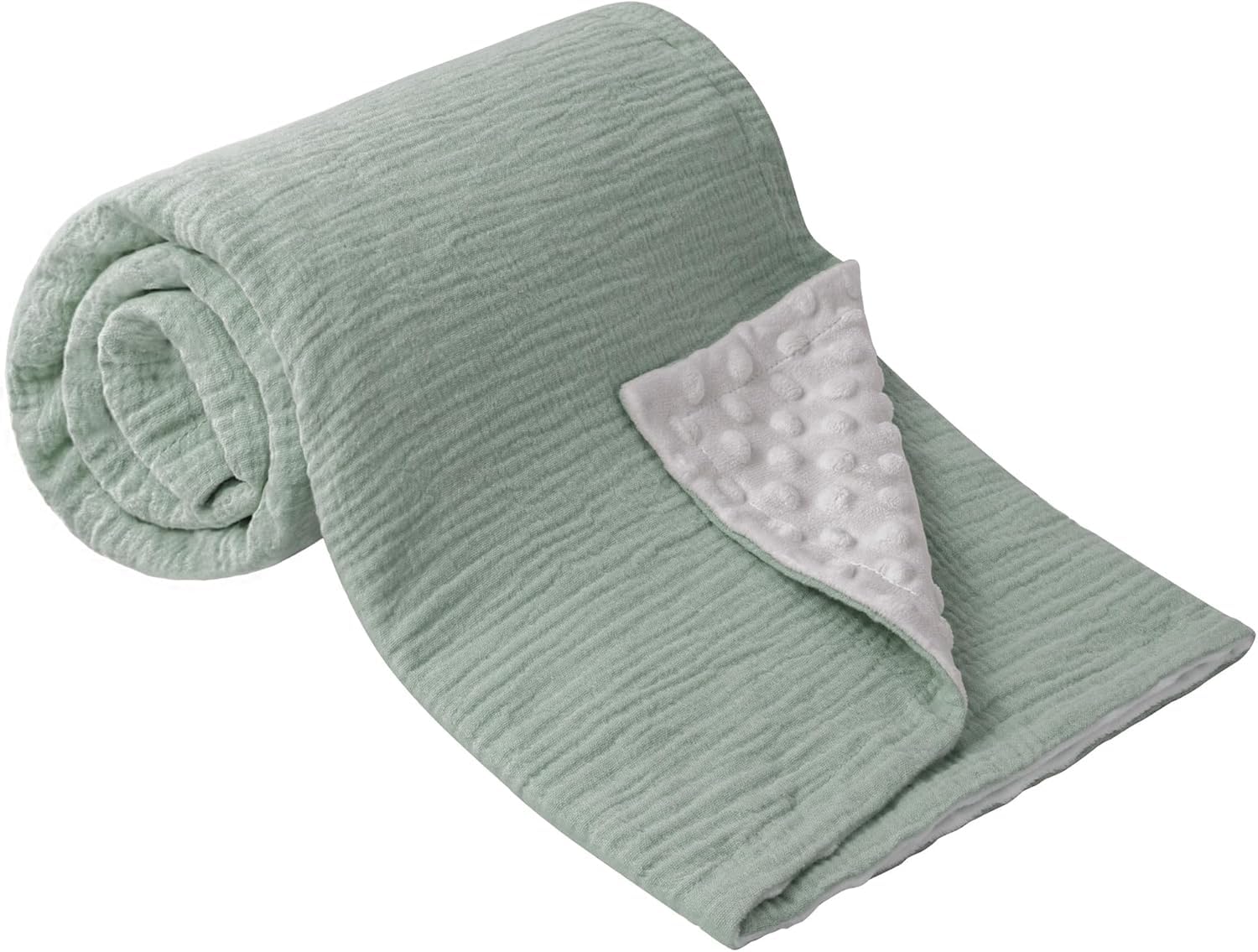 bearmoss Baby Blanket Soft Nursery Crib Blankets with Muslin Cotton Front and Dotted Fleece Back for Unisex Baby Girls Boys Newborns Toddlers 76x100cm (Sage Green)