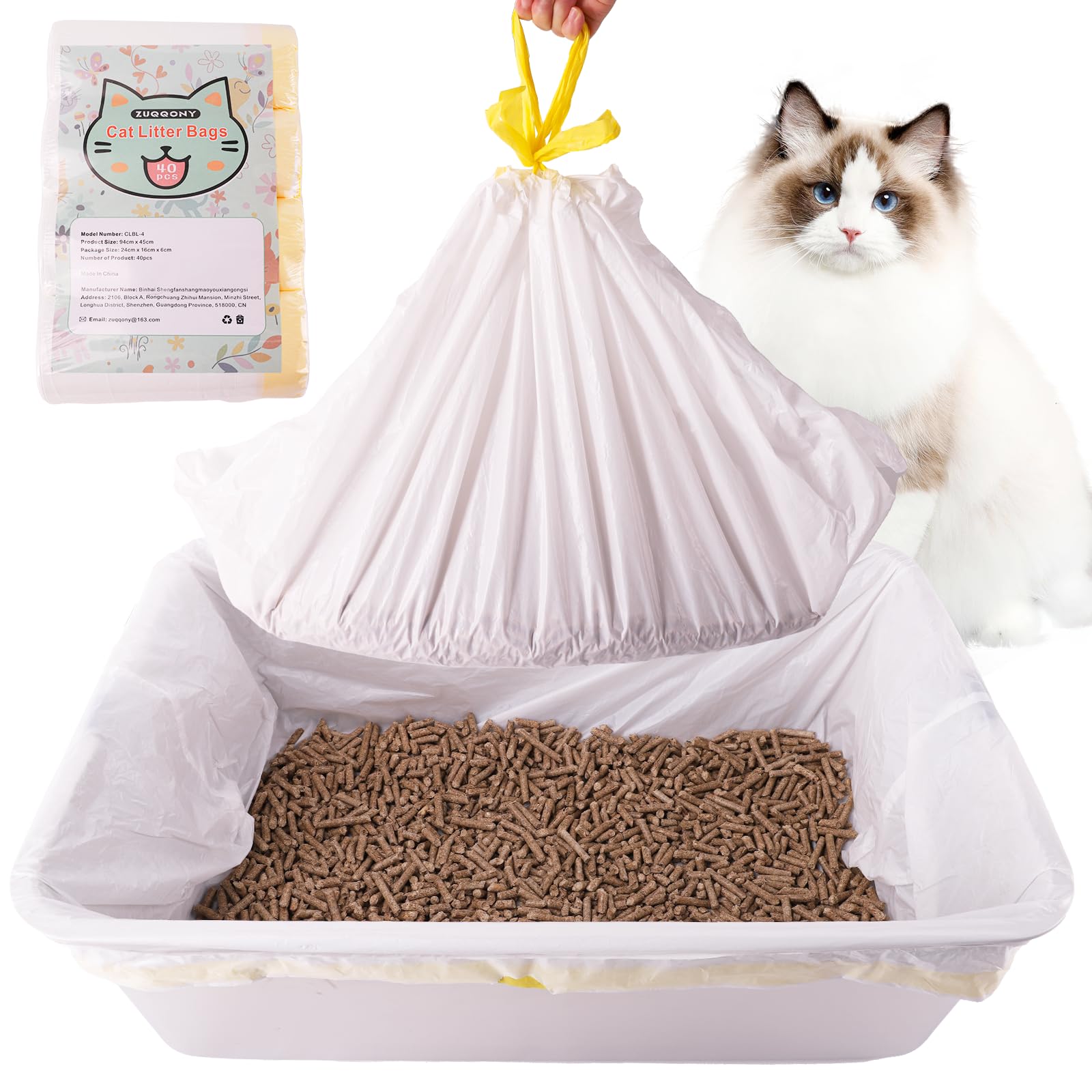 Litter Box Liners 40 Count, 37" x 18" Jumbo 3MIL Thicken Cat Litter Bags Tear Resistant Disposable Cat Litter Liners for XL Stainless Steel Litter Box