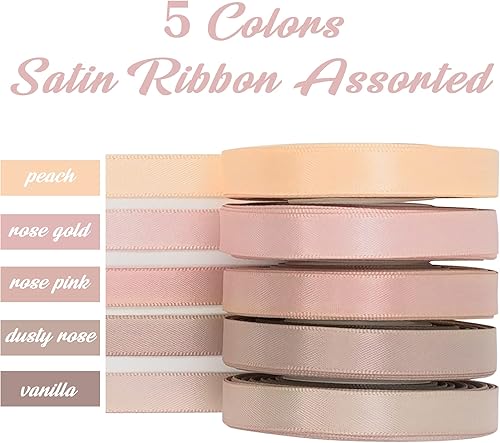 Miniatura 2 de HUIHUANG Cinta rosa rosa de 38 pulgadas, cintas de satén surtidas para el pelo, cinta de boda con rosa polvorienta para envolver regalos, boda,