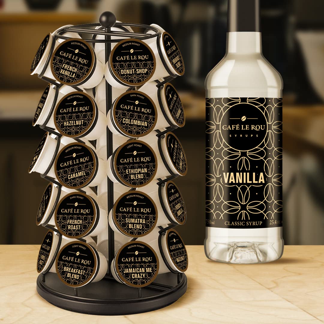 NEW Café Le Rou Vanilla Coffee Syrup - 25.4oz Cafe Flavoring Syrup (Vanilla, 2-pack) Includes 2 Coffee Syrup Dispensers Flavoring Syrup for Coffee, Tea and