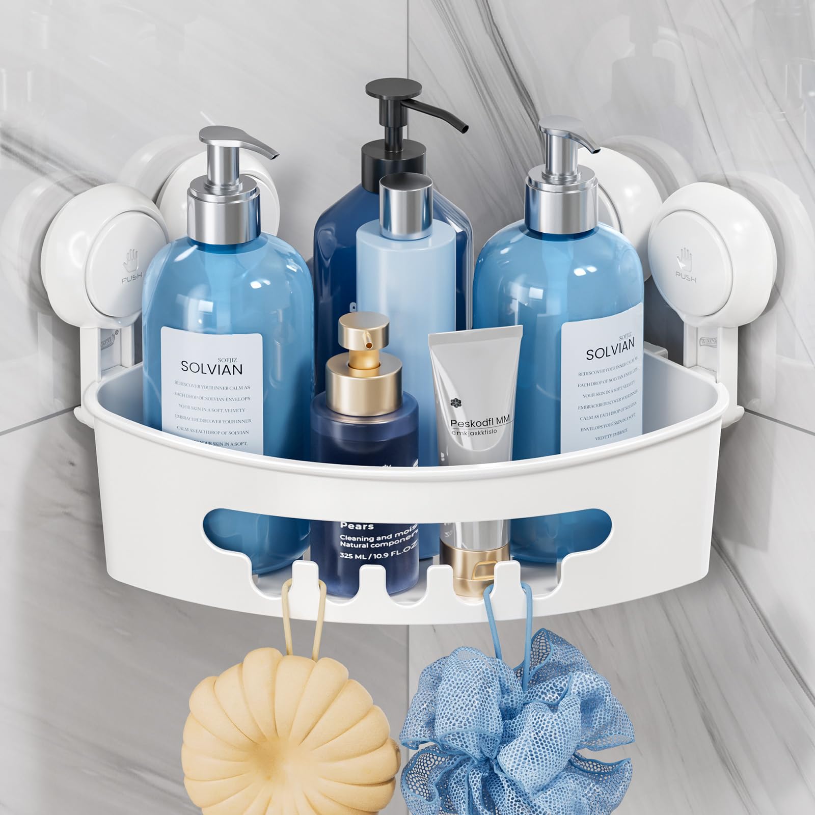 TAILI Corner Shower Caddy with Suction Cups Wall Mounted Organizer Plastic Rack for Small Bathrooms Kitchen Removable Drill-Free