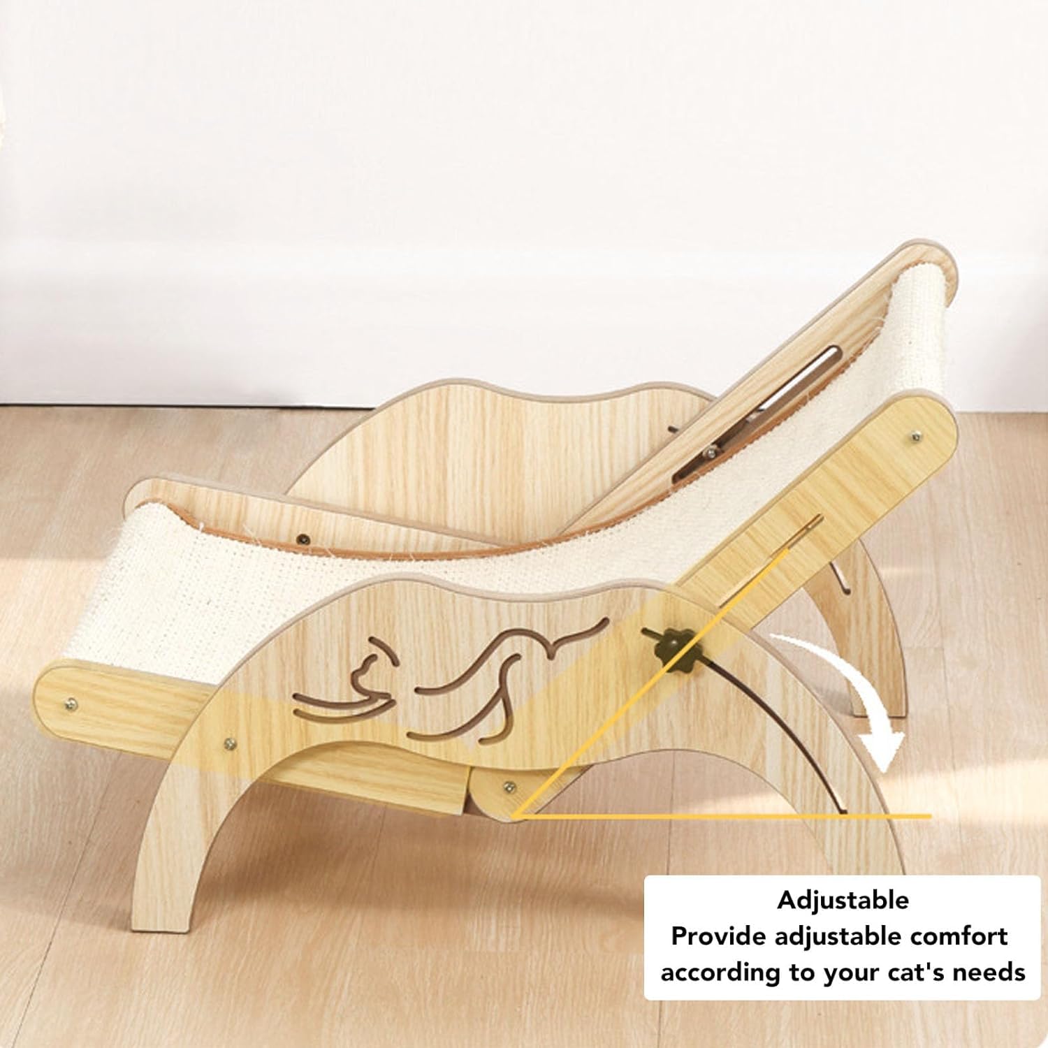 سرير خشبي للقطط من بابوريتش، ارجوحة للقطط قابلة للتعديل مع وسادة من السيزال، كرسي شاطئ صغير للقطط والجراء والحيوانات الاليفة الصغيرة الاخرى (تصميم سيزال)