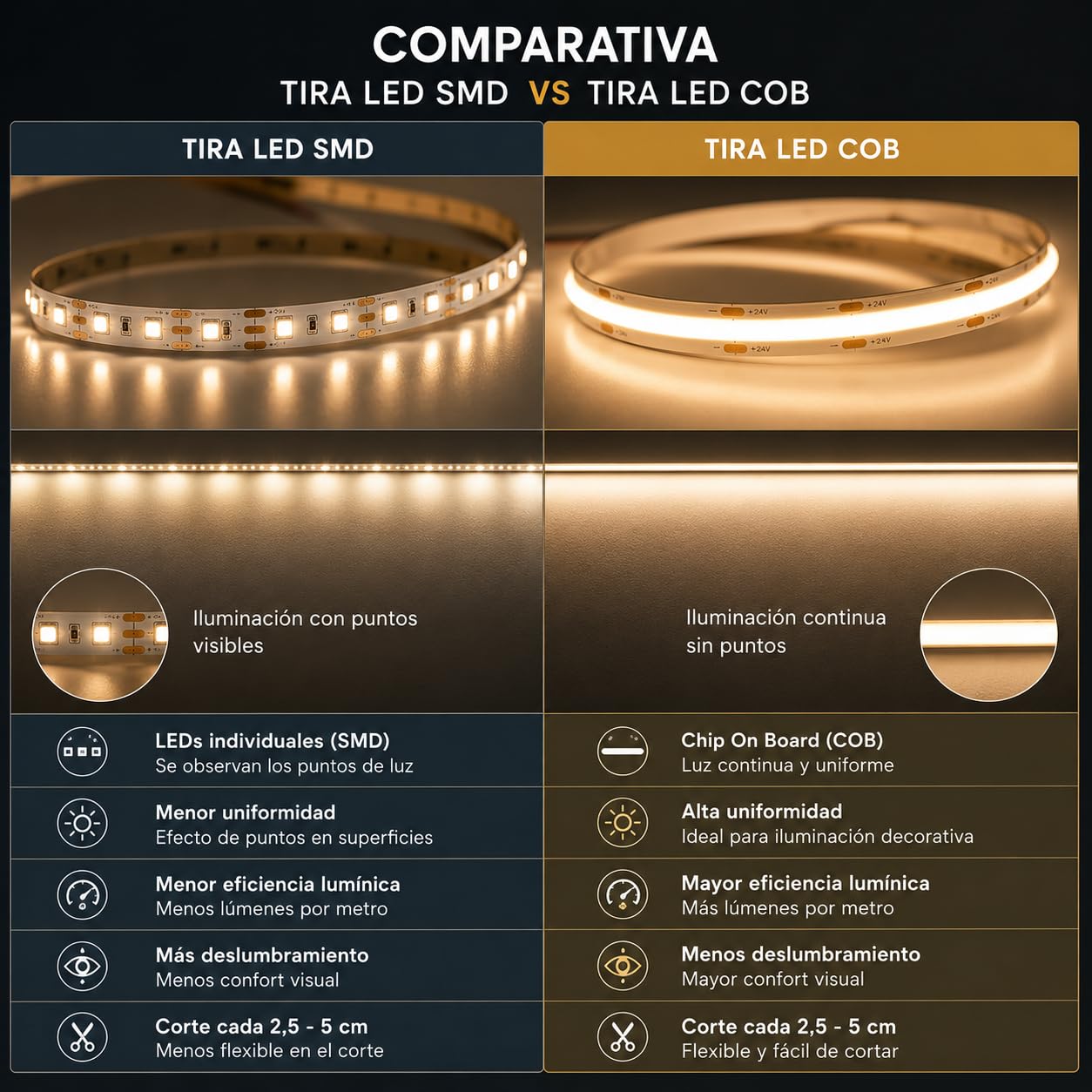 Jandei – Pack 2 Tiras Led COB 24V 5m, CCT Luz Blanca de 2700K a 6000K. Ancho 10mm, Adhesiva, Flexible - Incluye Transformador, Controlador y Mando a Distancia