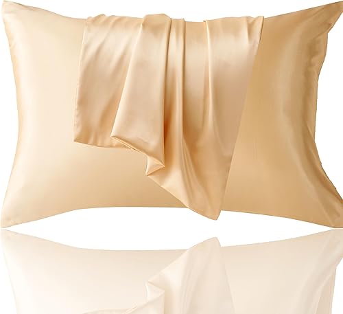 Paquete de 2 fundas de almohada de seda satinada para cabello y piel, tamaño estándar de 20 x 26 pulgadas, funda de almohada súper suave con