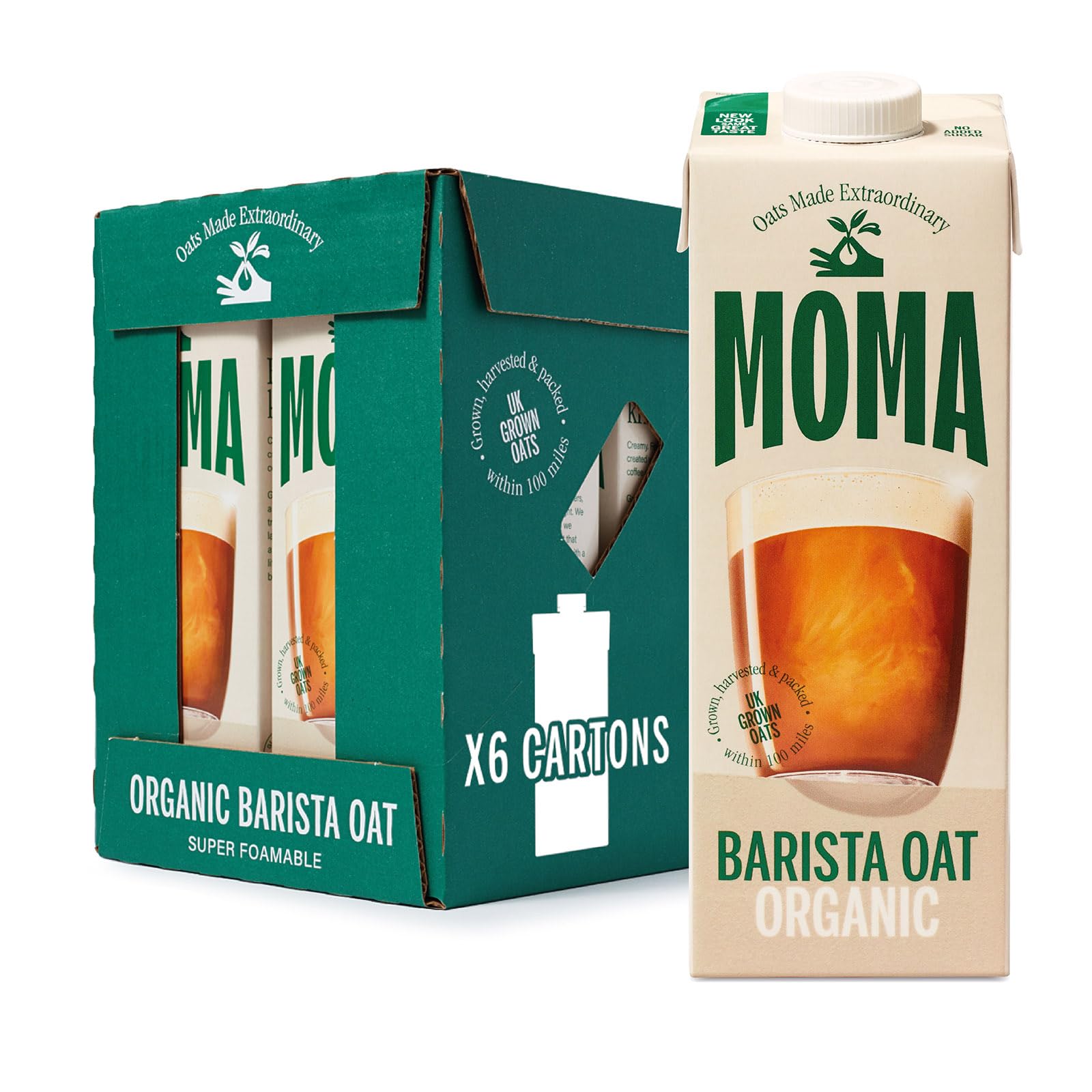 MOMA ORGANIC Barista Oat Drink - 6 x 1L - 100% Plant Based Milk Alternative - Made from British Organic Oats - Vegan - Gluten Free - Fully Foamable - No Added Sugar - GMO Free - Made in the UKSoil AssociationSoil AssociationSoil Association