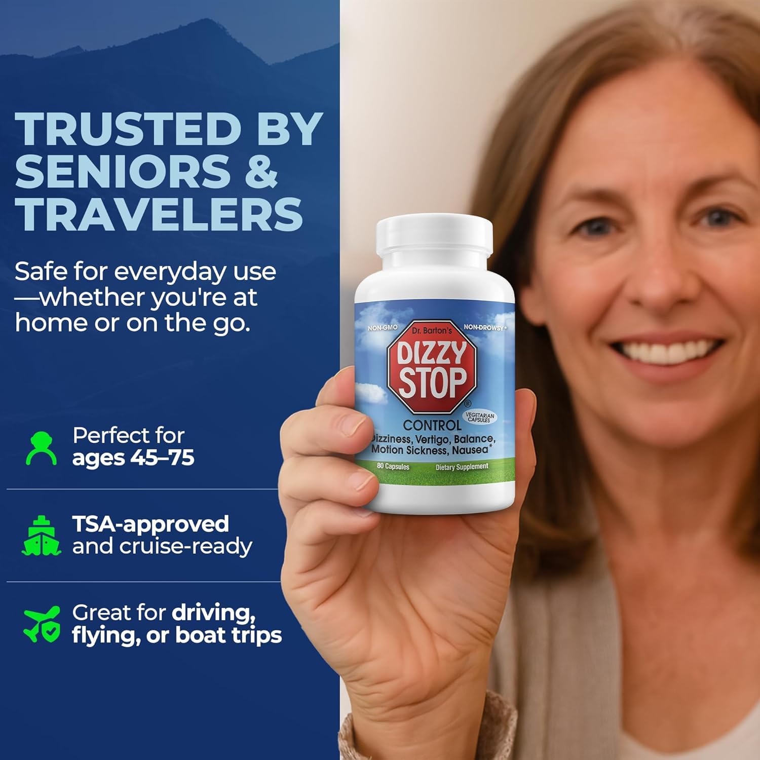 Dizzy Stop Dr. Barton's Vertigo Relief Products with Ginger and Grape Seed - Non-Drowsy Motion Sickness Pills for Dizziness Relief and Inner Ear Balance - 80 Count — Amazon image 8