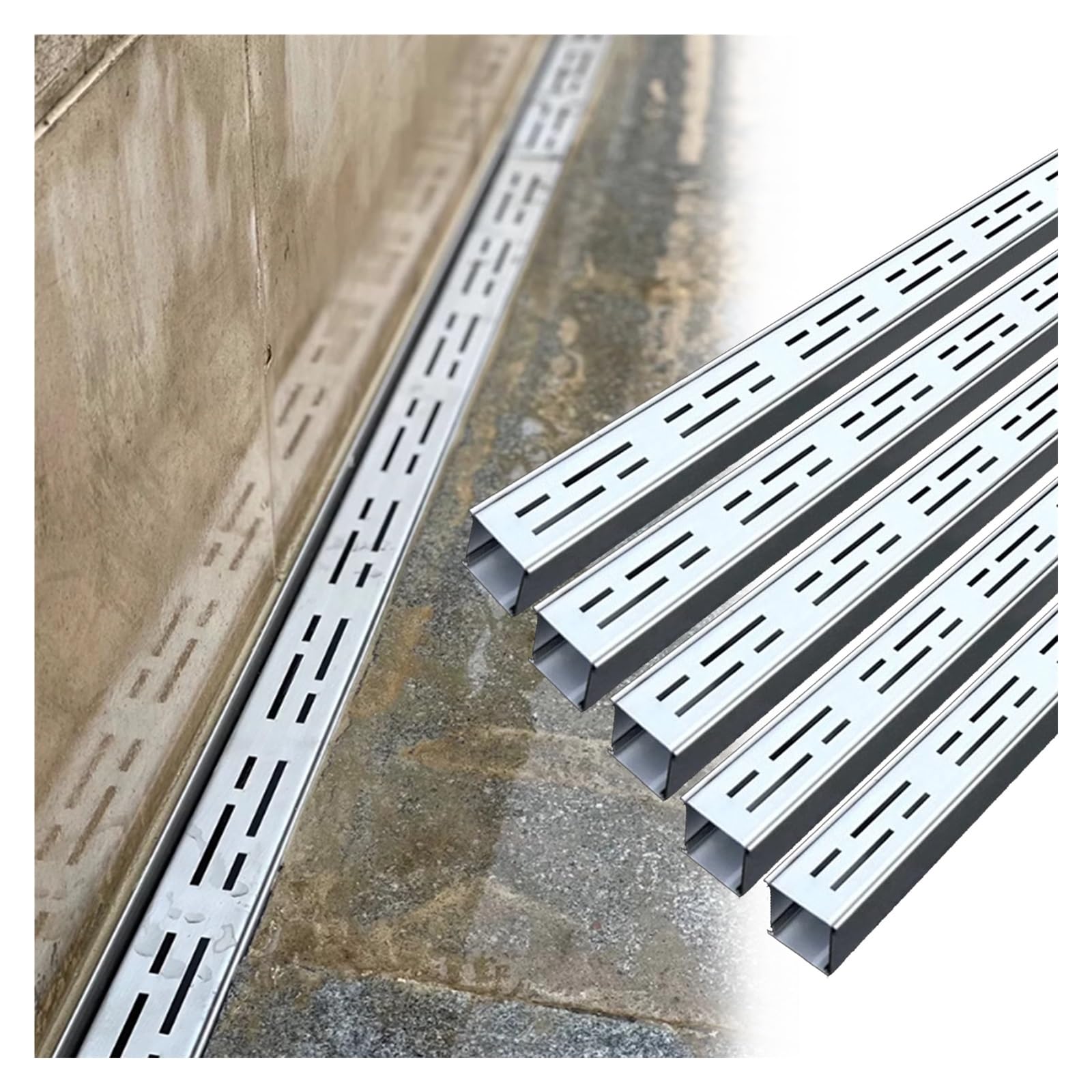Genérico Desagüe de Zanja de Acero Inoxidable de Alta Resistencia - Desagüe de Ducha Estrecho para Garaje, Piscina, Cocina, jardín y cenador, Rejilla extraíble, Paquete de 4, Duradero, Resistente a l