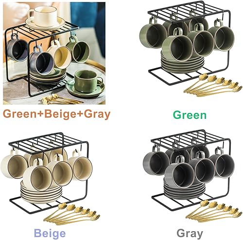 Miniatura 3 de Juego de tazas de café de 19 piezas, tazas de café de cerámica y platillo y soporte de metal, taza de café espresso de porcelana de lujo, capuchino,