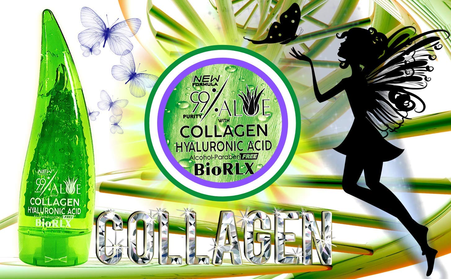 BioRLX 99% Purity Aloe Vera Gel with Collagen and Hyarulonic Acid for Face, Body and Hair & Soothing, Moisture, Sun Burns, Anti Wrinkle, Anti Aging, Rashes, Razor Bumps, Dry Skin : Beauty & Personal Care