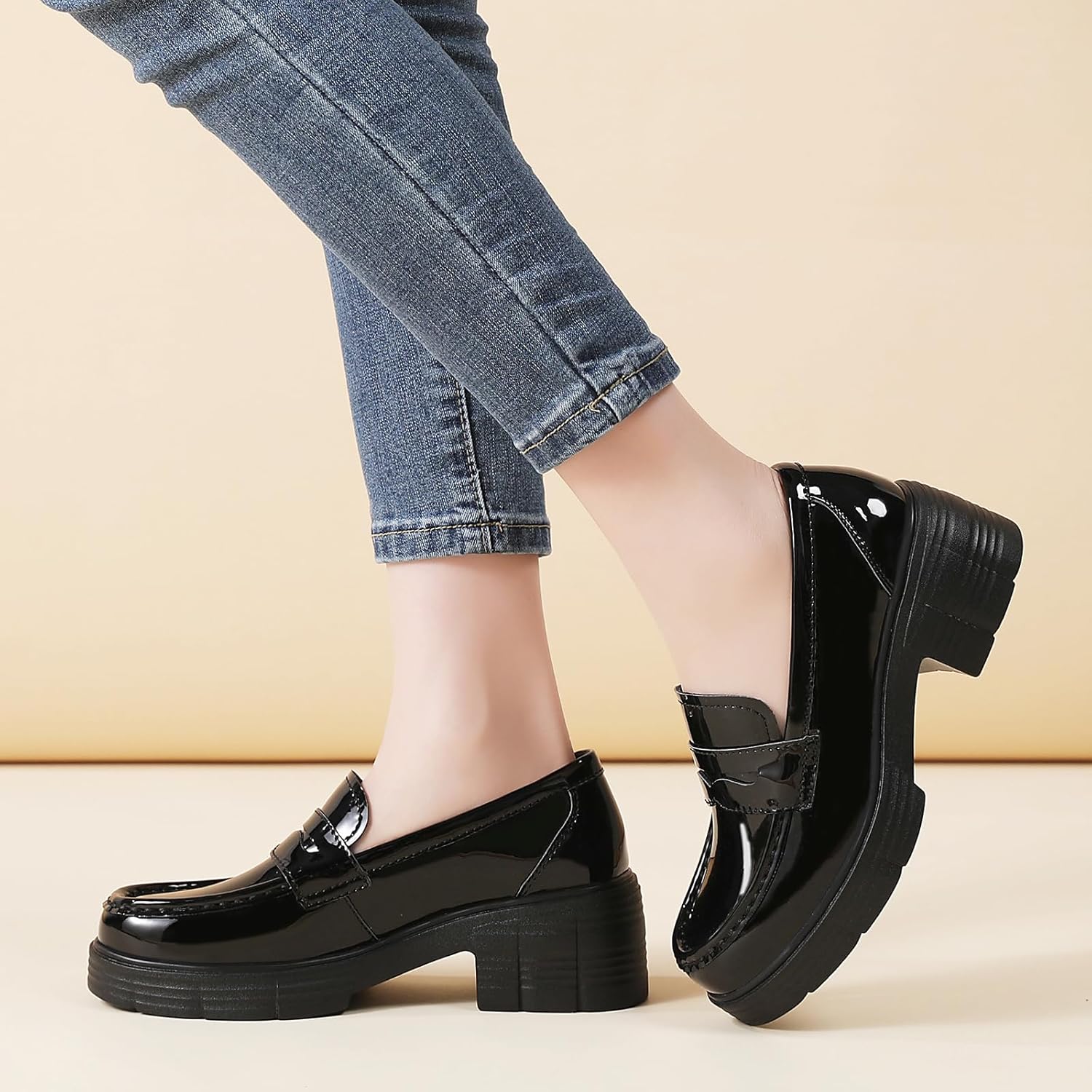 Loafers for Women Platform Chunky Loafers Penny Comfortable Loafers Womens Business Casual Shoes Office Work Shoes for Ladies Slip-On Shoes for Travel Commute Dating Match Dresses Jeans - Image 5