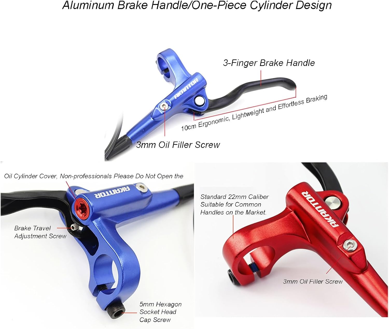 Bike Right Front Hydraulic Disc Brakes Set 2-Pistons Two-Way Hydraulic Brakes Aluminum Alloy 3-Fingers Brake Lever with 800mm Front Hose & 160mm Rotor