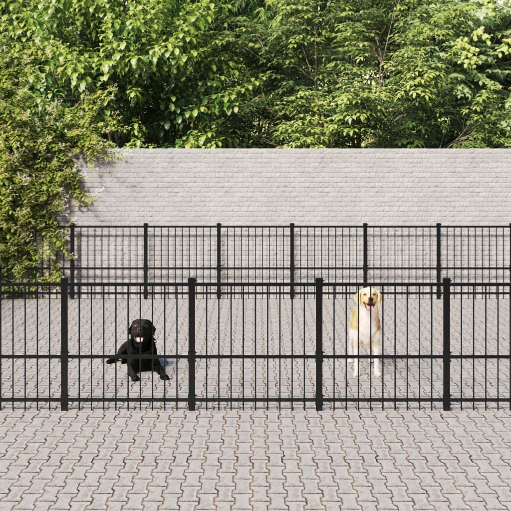 Perrera para perros de acero con recubrimiento en polvo de 65,86 m² con puerta giratoria, plegable y portátil para cachorros, perros, jardín, patio, protección, seguridad, entrenamiento en