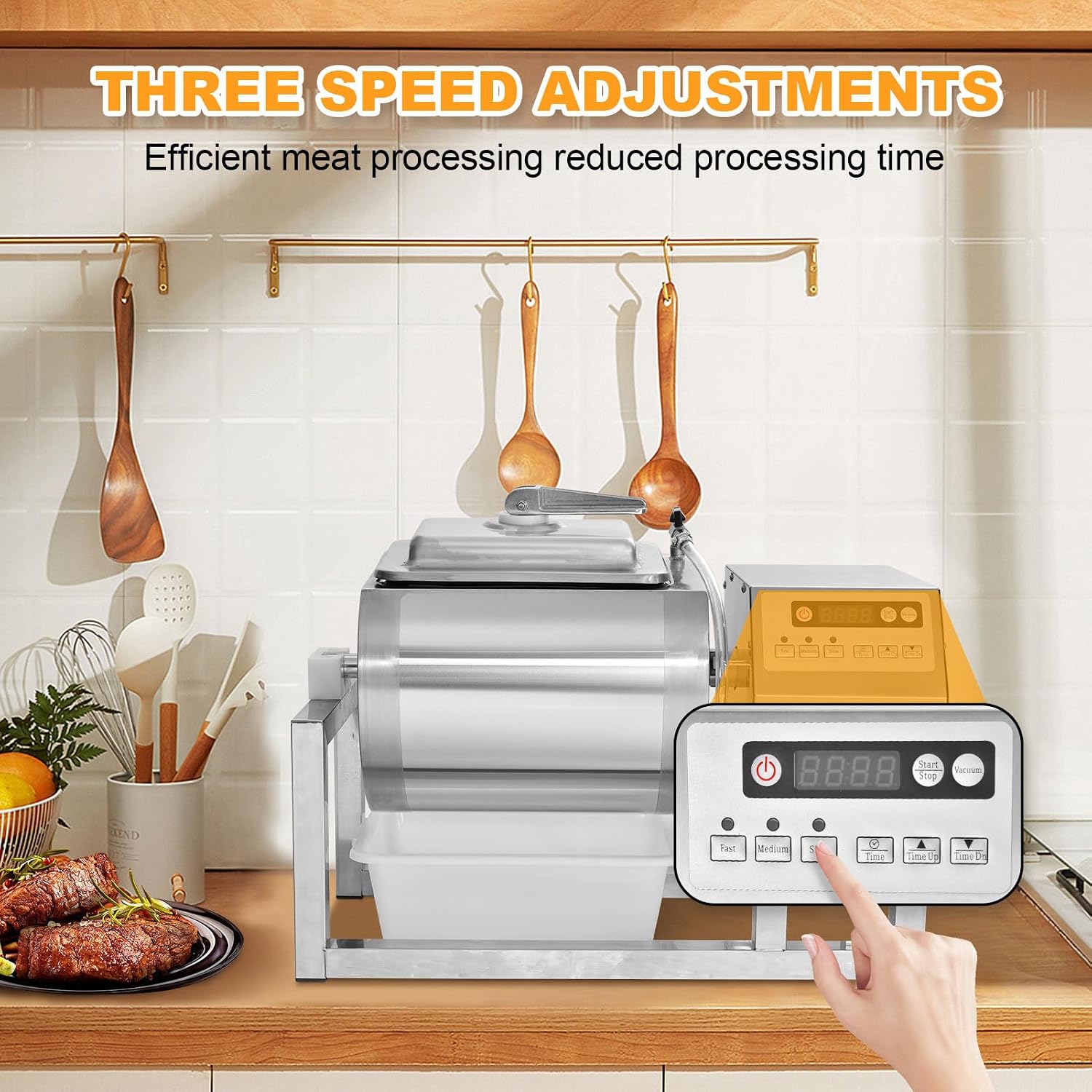 Commercial Meat Tumbler Marinator, 18L Vacuum Tumbler Marinating Machine 3-Speed Bidirectional Rotation, Stainless Steel Vacuum Curing Machine for Chicken Steak Pork