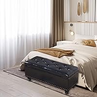 Vista 2 de Otomana de almacenamiento, banco de entrada con botones de piel sintética con almacenamiento, taburete para cambiar zapatos, baúl de juguete