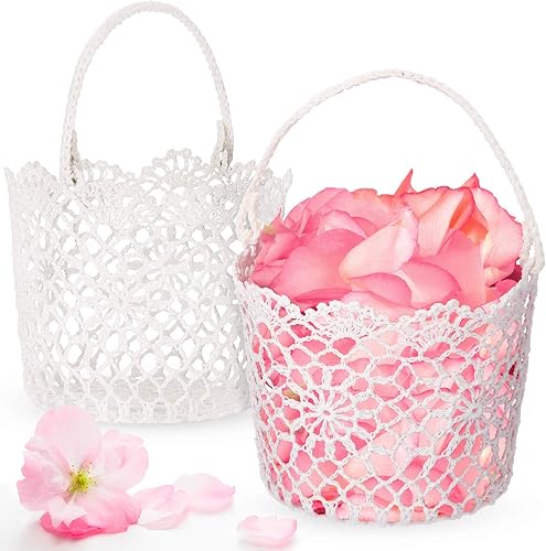 Miniatura 7 de WILLBOND Cesta blanca con mango de cesta para boda, 5.90 x 4.72 x 4.33 pulgadas (2 paquetes)