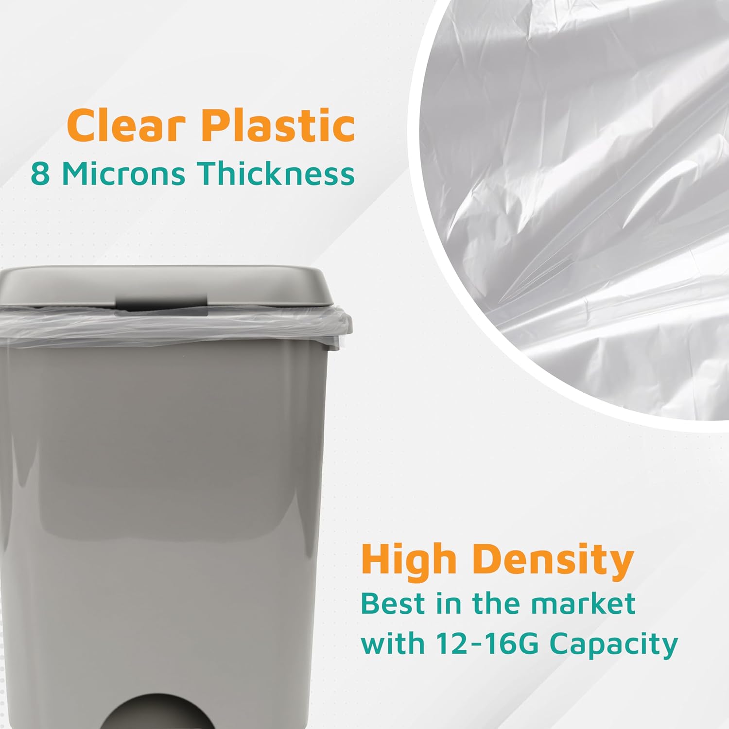 PlasticMill Heavy Duty Trash Bags - Clear Garbage Bags - Plastic Trash Bags - Kitchen, Bathroom, Office Garbage Bags, Trash Can Liners - 12-16 Gallon Small Trash Bags, 8 Microns, 24"x33" (1,000-Count)