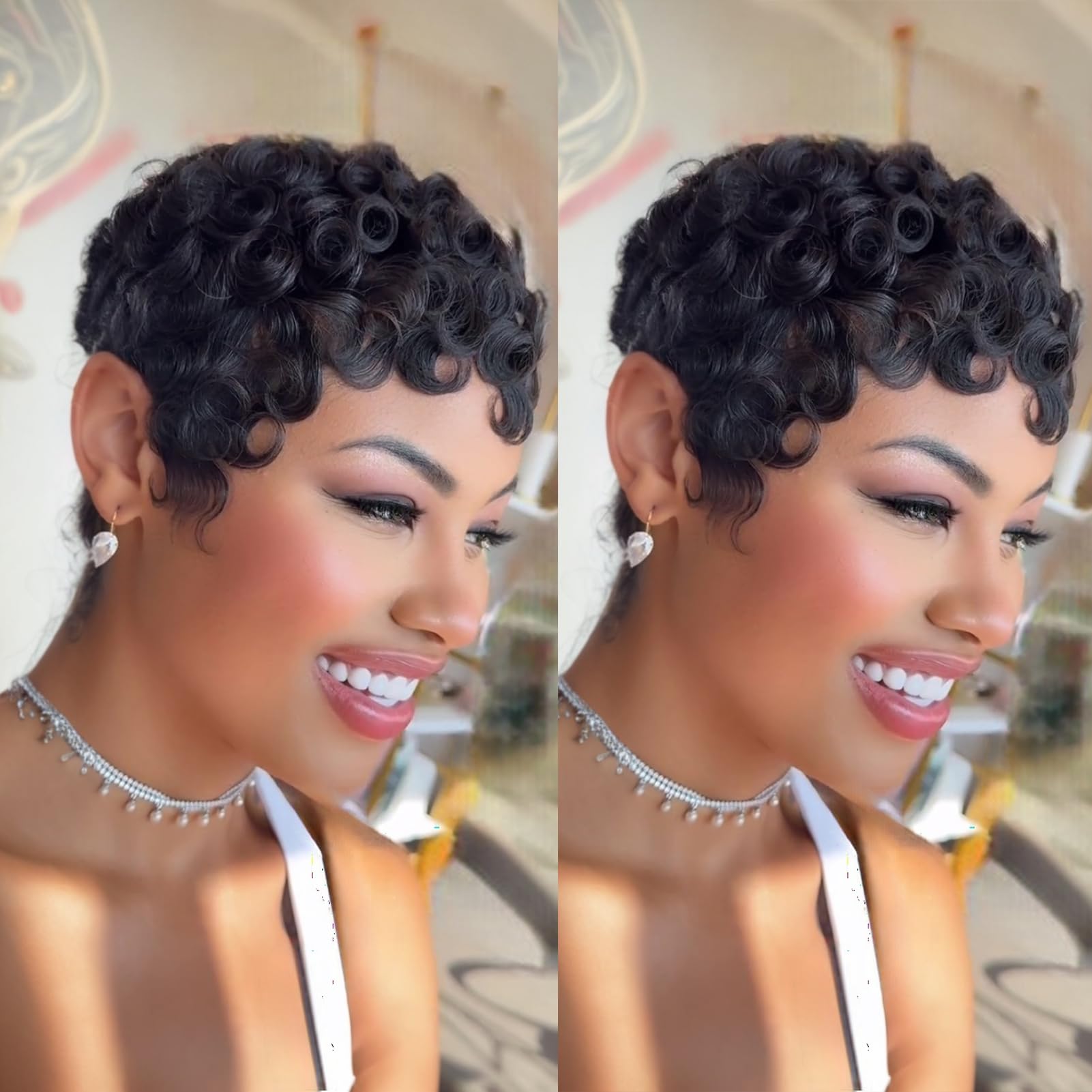 Amazon.com : PurpleSexy Short Layered Pixie Curly Human Hair  display picture 3