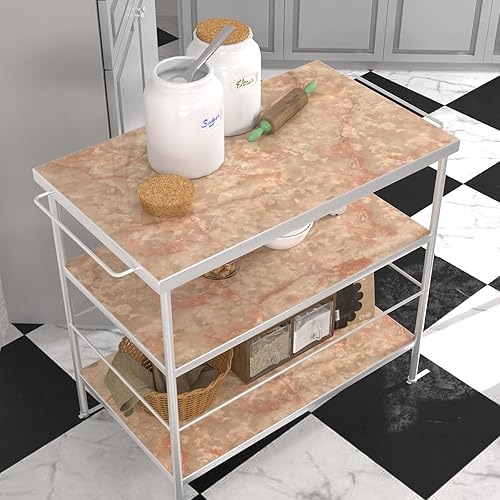 Miniatura 4 de Papel de contacto de mármol, 35.4 x 197 pulgadas, papel tapiz de mármol brillante rojo rosa brillante, para despegar y pegar, impermeable,