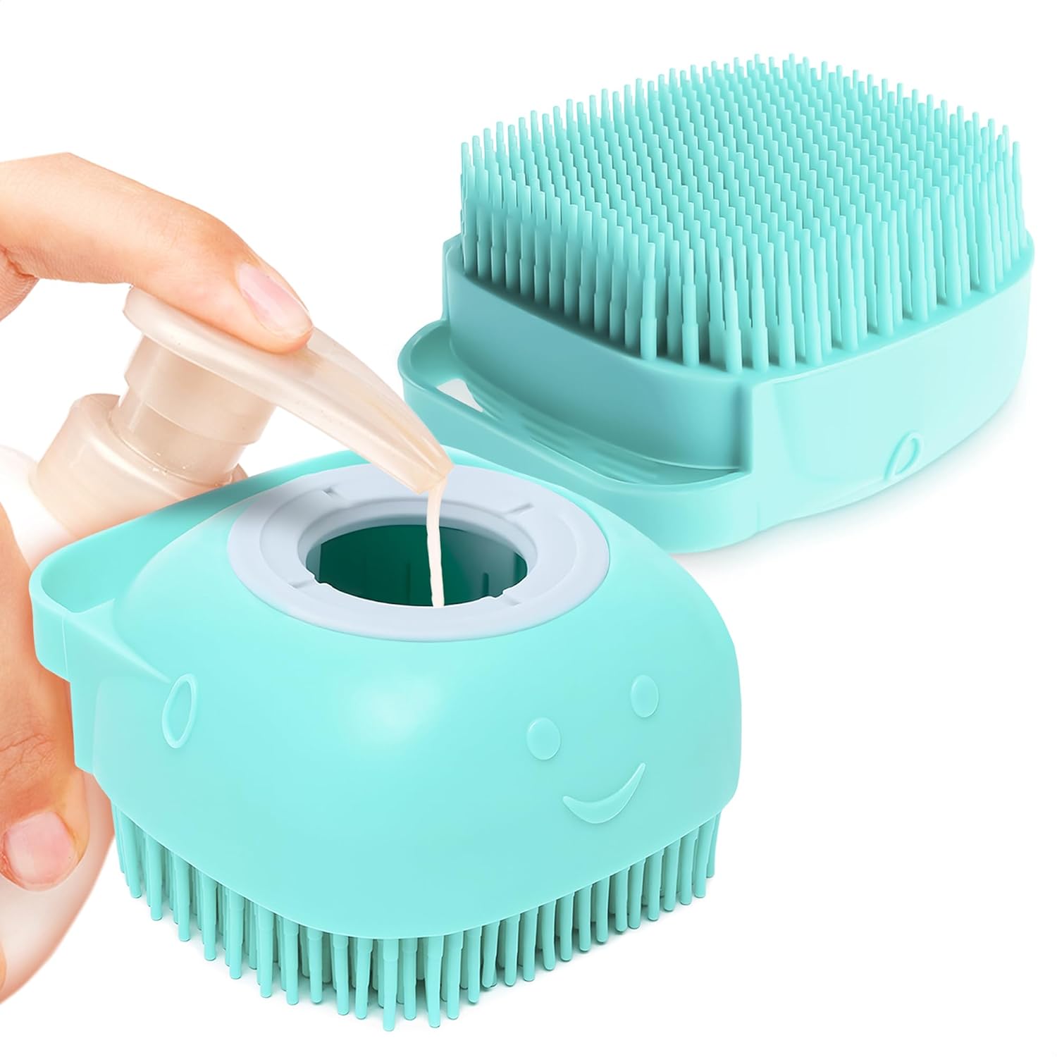 2 Pcs Dog Scrubber with Soap Dispenser, Refillable Silicone Brush