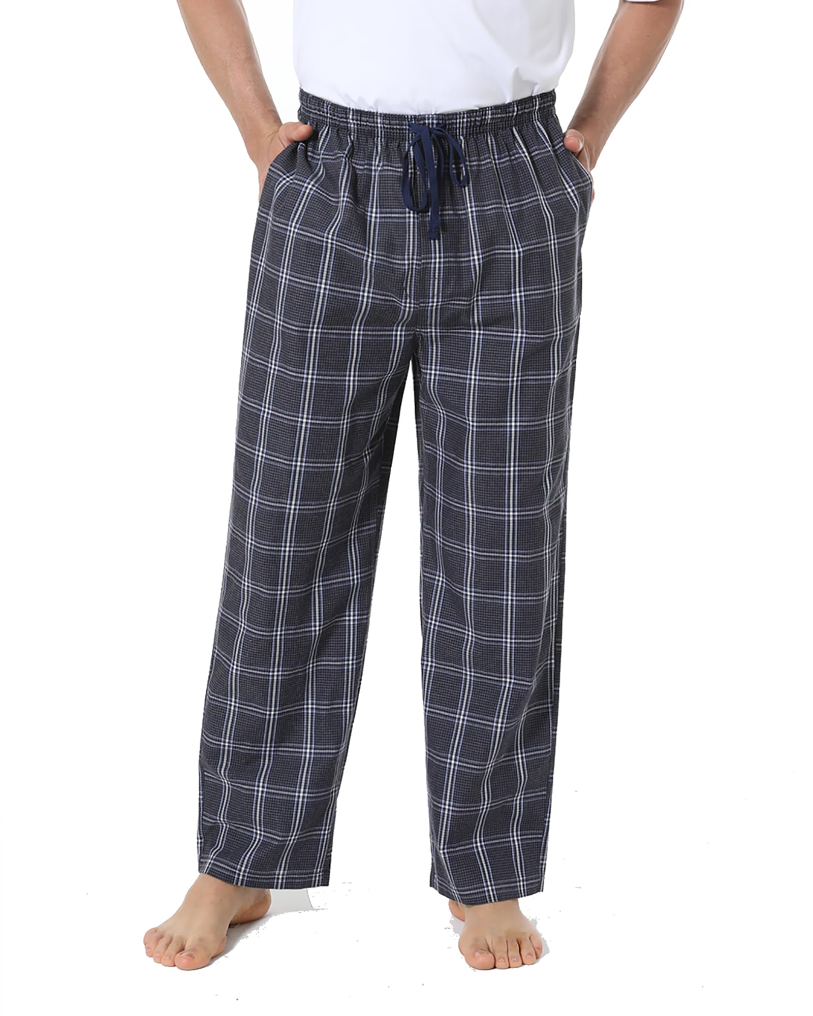 Mens Pyjama Pants 100% Cotton Plaid Sleep & Lounge Pants, PJ Bottoms with Pockets and Button Fly-image-23