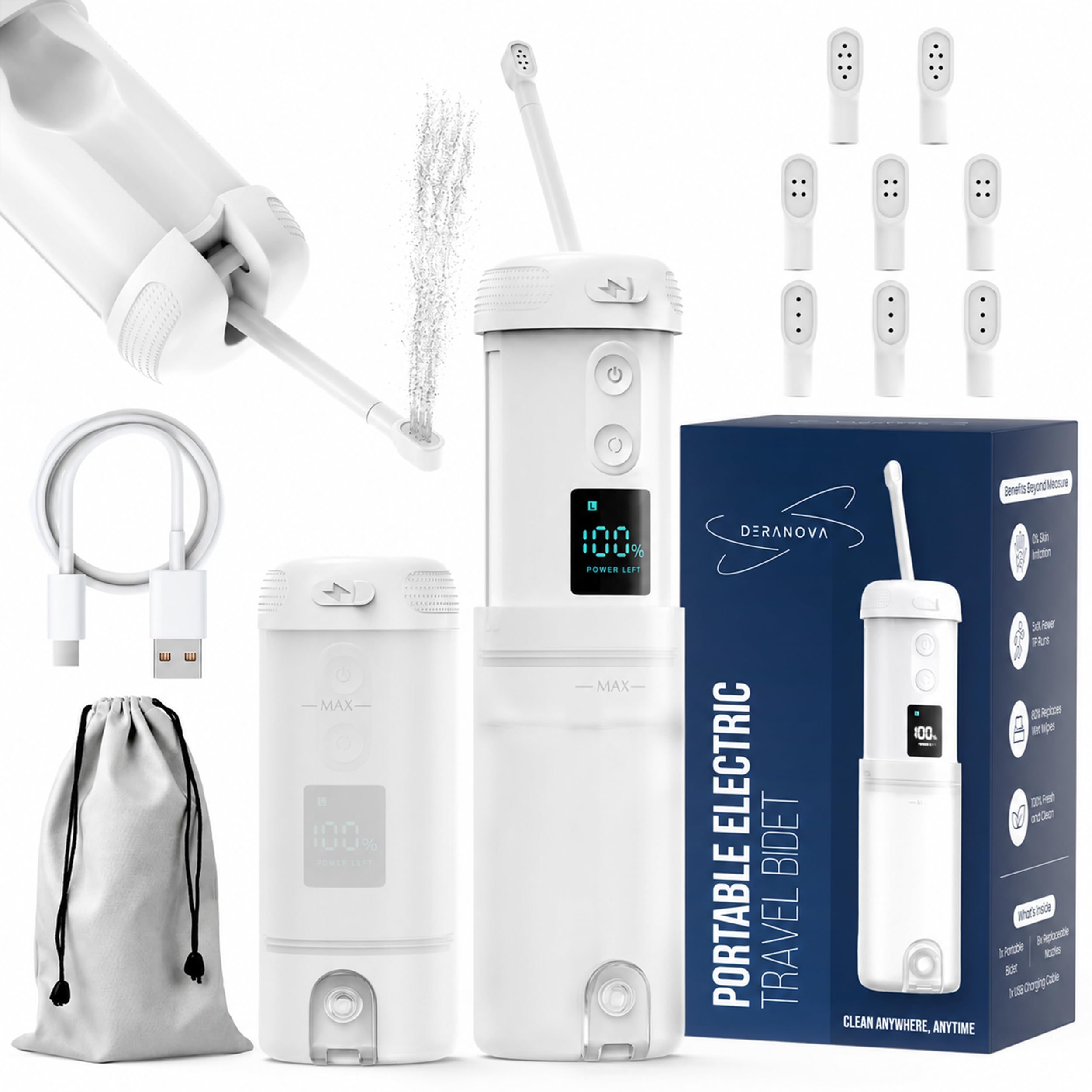 Bidé portátil para viajes, bidé de viaje portátil de alta presión para hombres y mujeres, pulverizador de bidé eléctrico recargable por USB, limpiador compacto de higiene personal para camping, hogar