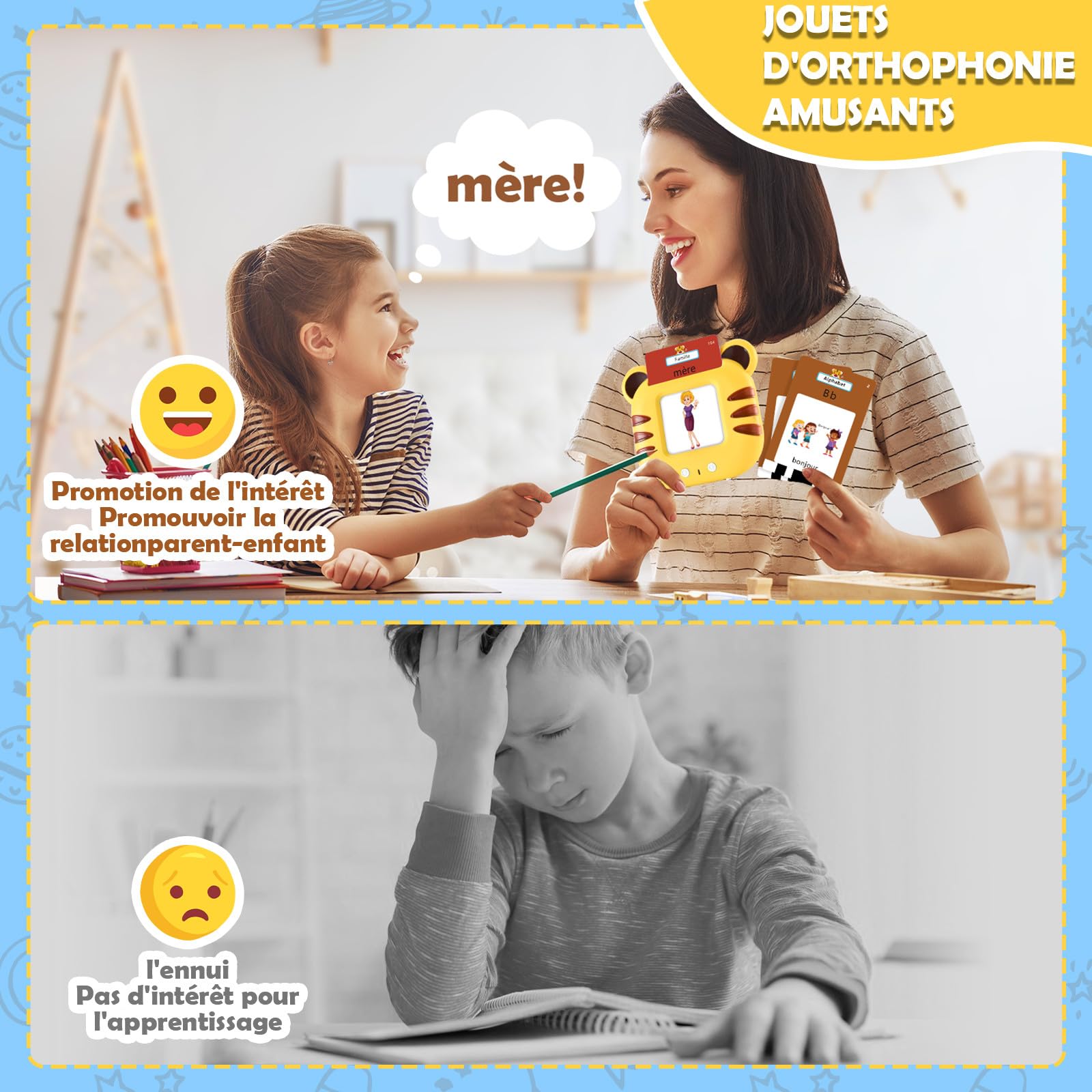 Carte educative, Carte Flash Parlanti in Francese per Bambini, Giocattoli Educativi Sensoriali Interattivi Prescolari per Bimbi Piccoli, Imparare l'Alfabeto ABC/Animali/Colori 224 Parole