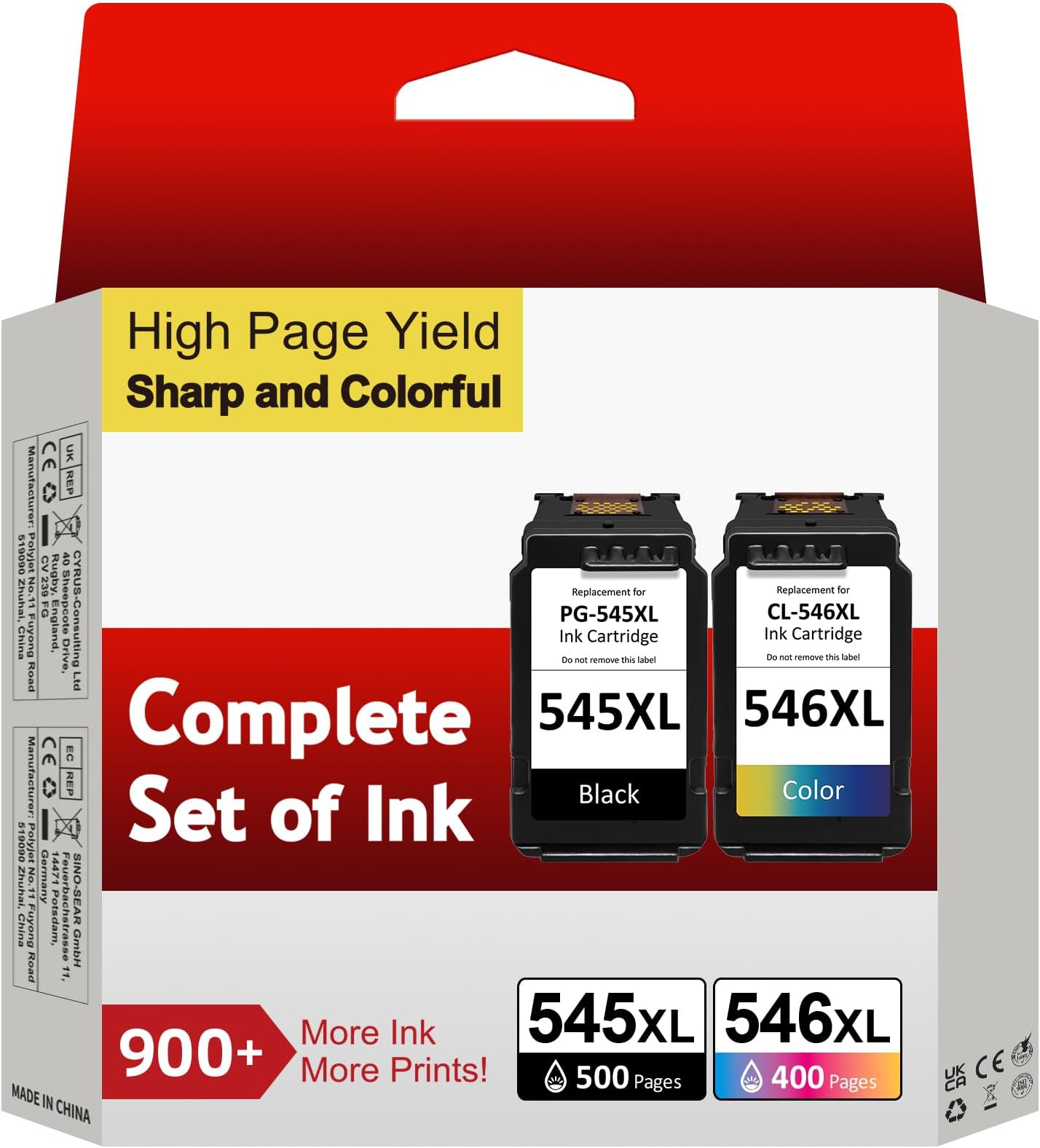 Sunnieink 545 546 Ink Cartridges XL, PG-545 CL-546 XL Replacement for Canon 545 546, Printer Ink 545 546 for Pixma TS3300 TR4500 TS3450 MG2550s TS3150 MX495 MX490 TR4550 TR4551 TS3100 (Black, Colour)