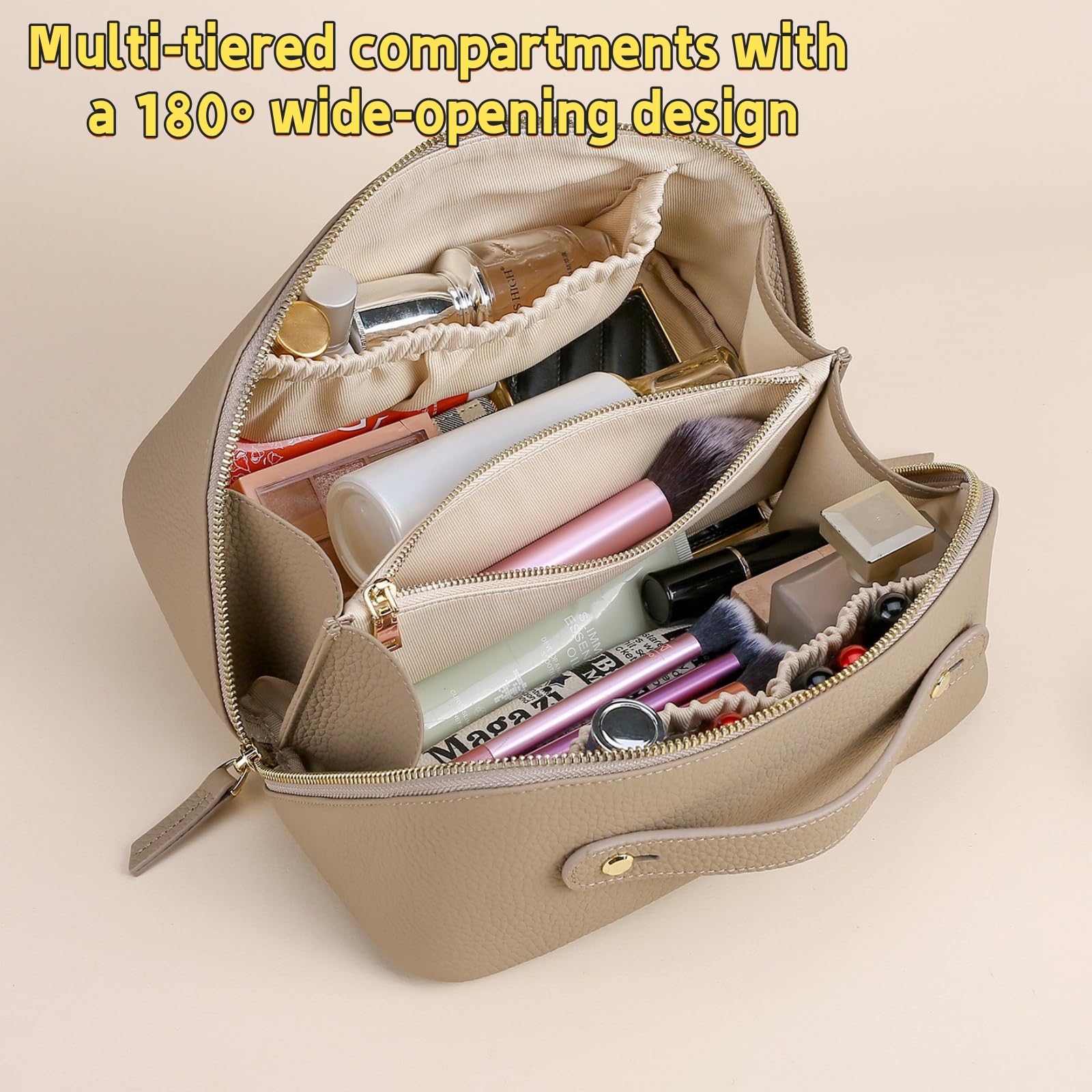 Kosmetiktasche Damen, Kosmetiktasche aus echtem Rindsleder für Damen (Blau)