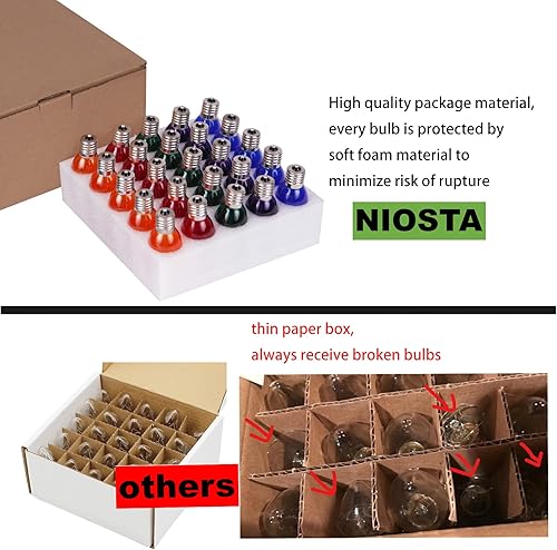 Miniatura 7 de NIOSTA C7 Bombillas LED de repuesto de Navidad, con certificación UL, para decoración de interiores y exteriores, filamento LED E12 de 0.5 W y