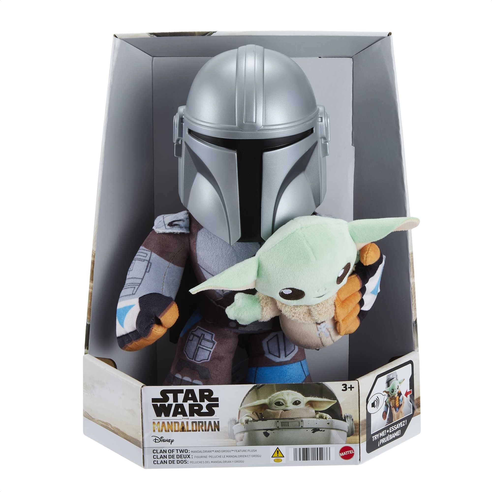 Star Wars Star Wars Clan de Deux Peluche Sonore The Mandalorian (28 cm) avec Grogu (10 cm), inspirée de la série Le Livre de Boba Fett diffusée sur Disney+, Jouet Enfant, Dès 3 ans, HPC19