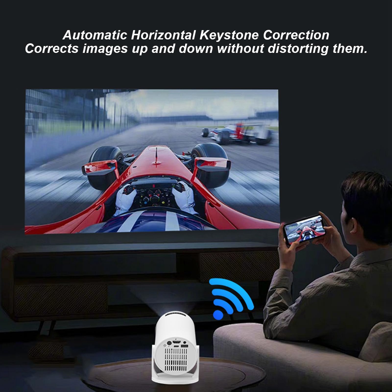 Mini Proiettore per Telefono 1080P con WiFi e Bluetooth, Regolabile a 270°, Correzione Trapezoidale Orizzontale Automatica, Videoproiettori per Telefono