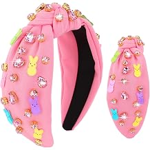 Easter Headbands for Women Bunny Headband Elastic Rhinstone Beaded Rabbits Jeweled Headband for Easter Bunny Costume Hair Accessories for Women Spring Birthday Gift Pink