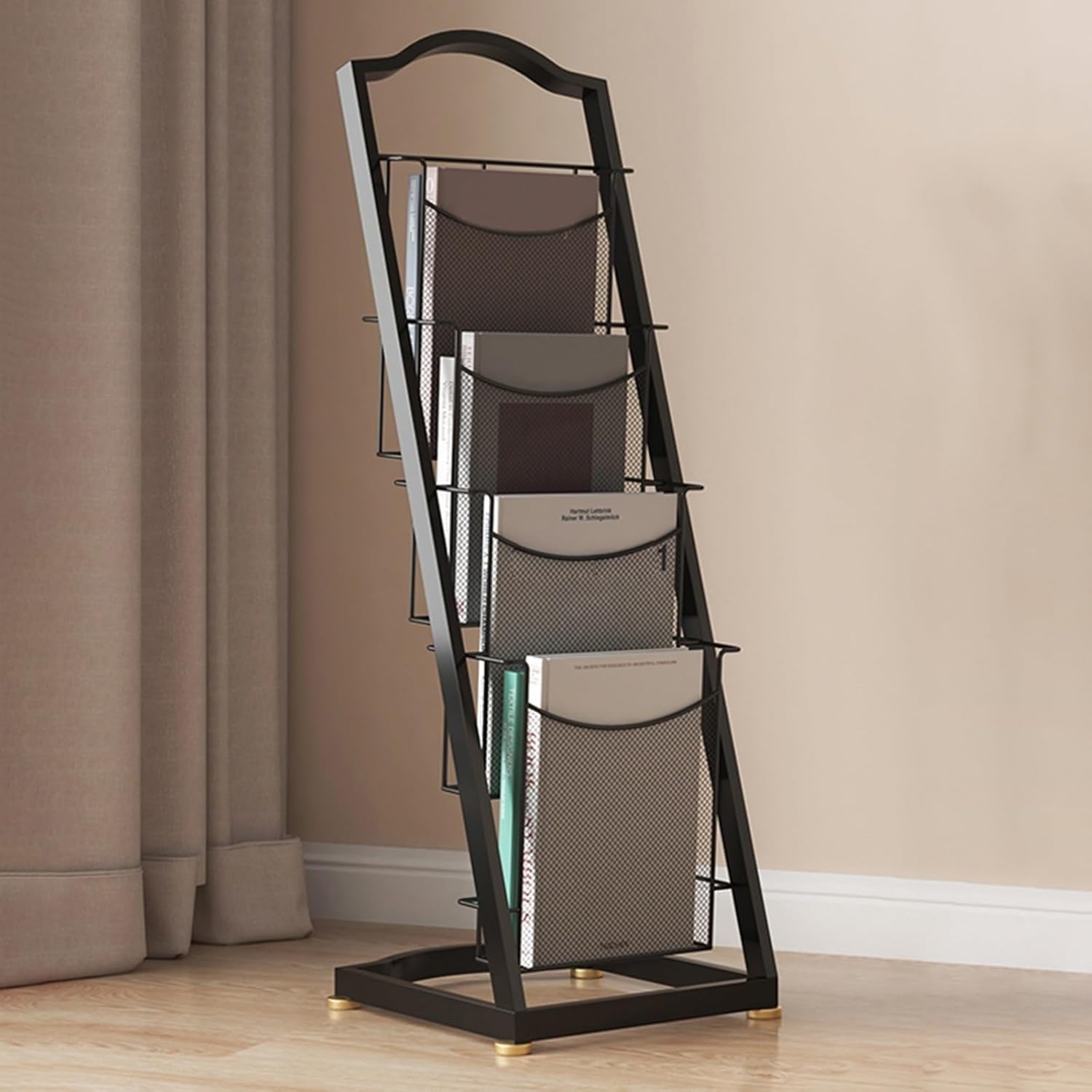 Floor Magazine Rack Modern, 4 5 Layer Metal Brochure Display Stand, for Offices, Public Reception Area, Exhibitions, Shopping Malls, Hospitals, Offices, 33x33x98cm/13x13x38.6in, Black