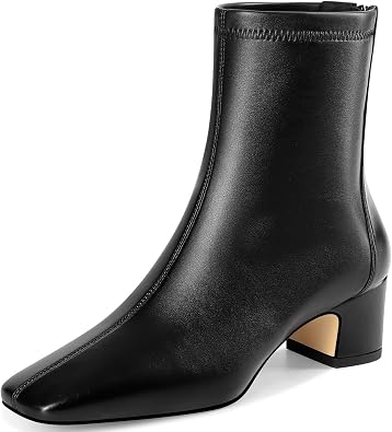 Ankle Boots for Women Low Heel Square Toe Booties with Back Zip Up