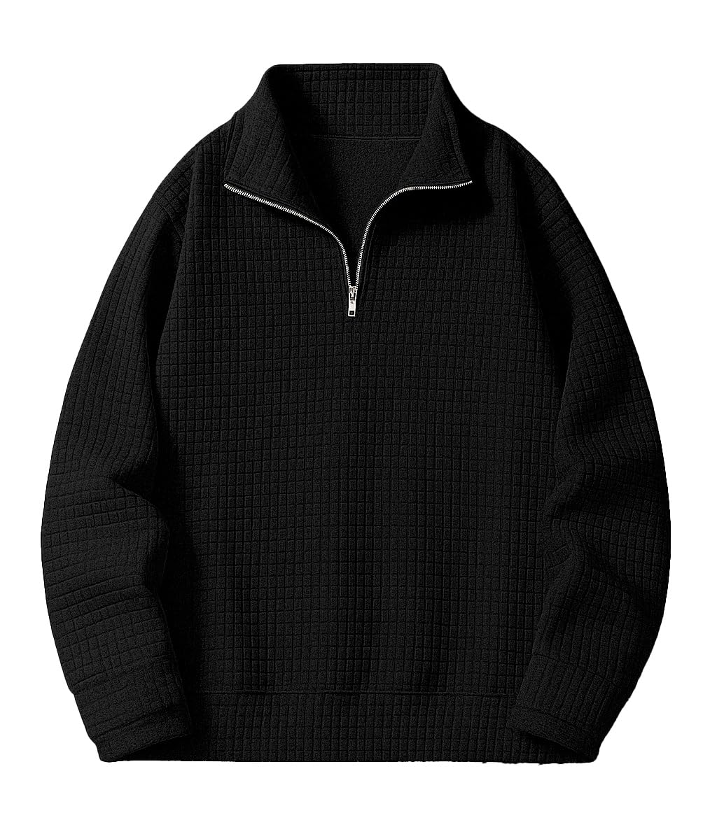 KAJARU Men's Textured Half-Zip Short Sleeve Sweatshirt - Casual Summer Pullover Top
