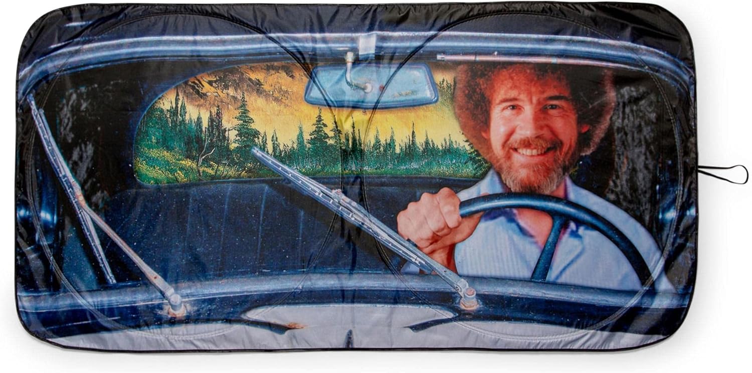Bob Ross Happy Trees Sunshade for Windshield | Foldable Sun Visor Protector Accessories for Cars, Trucks, SUVs | Blocks UV Rays and Sun Glare | 64 x 32 Inches