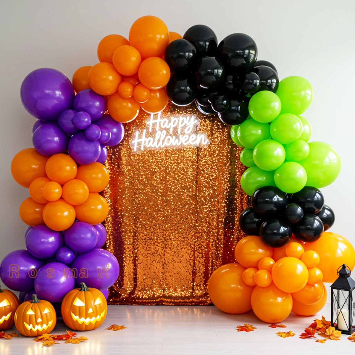 Halloween Balloon Arch, Orange, Black, Purple &amp; Green, 138 Balloons