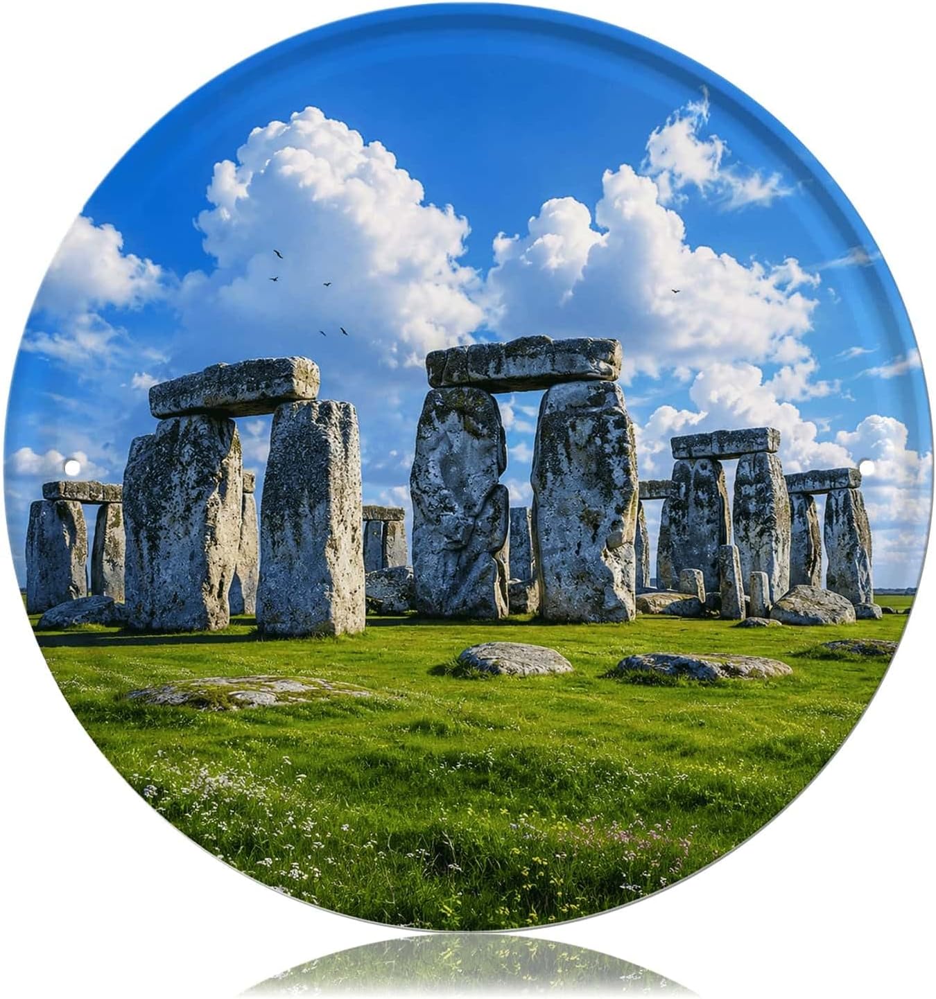 Stonehenge Landscape Tin Sign 8x8 In, Ancient Monument Wall Plaque