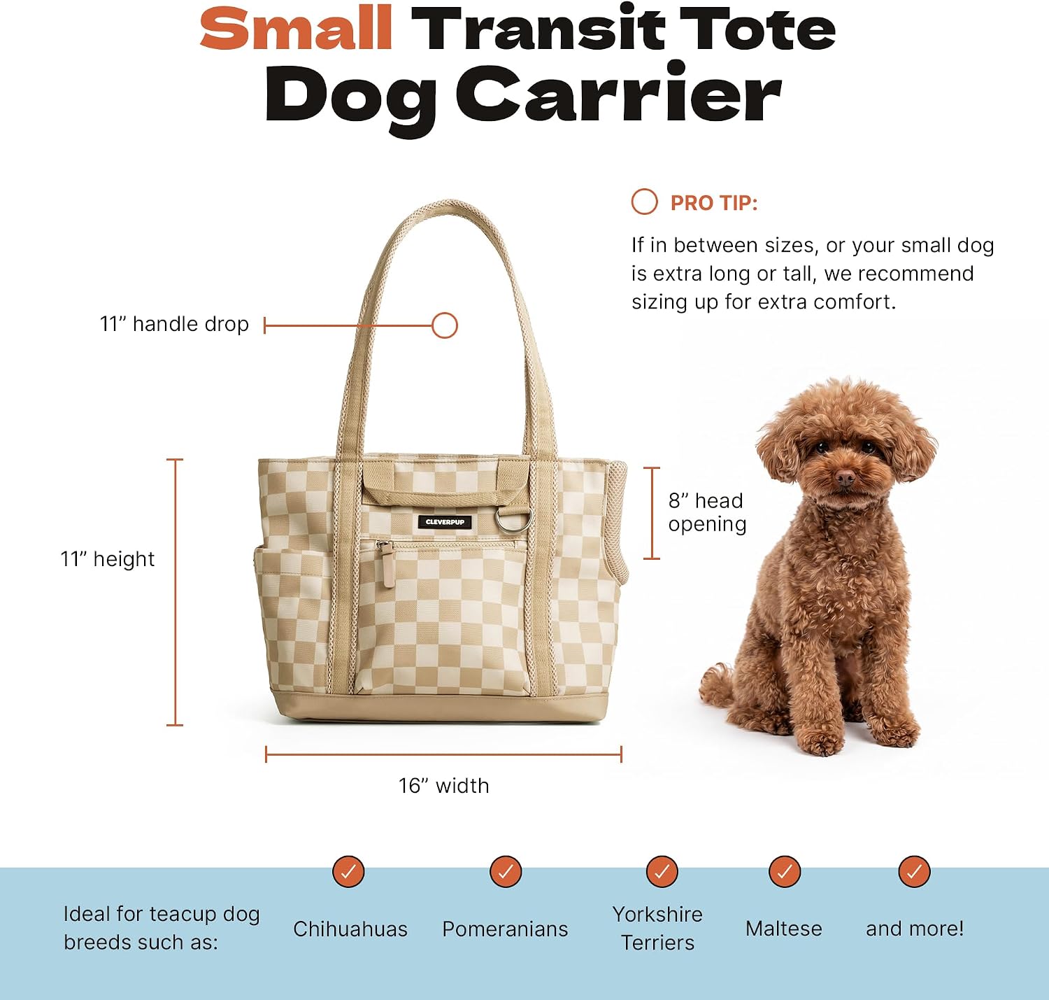 Cleverpup Transit Tote Dog Carrier 4-Piece Set - Small, Checkerboard image 2