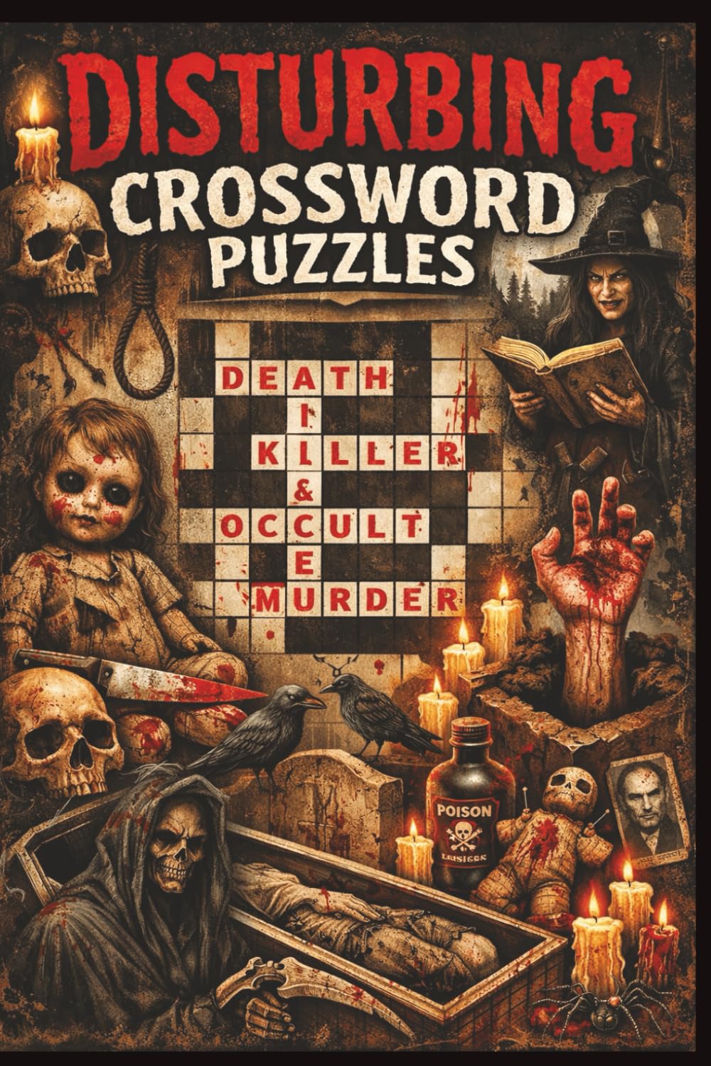 Uneasy & Disturbing Crossword Puzzle Book: 120 Crossword Puzzles with Easy to Read Print about Serial Killers, Murder Weapons, Witchcraft, Morbid ... and uncomfortable book for friends and Family