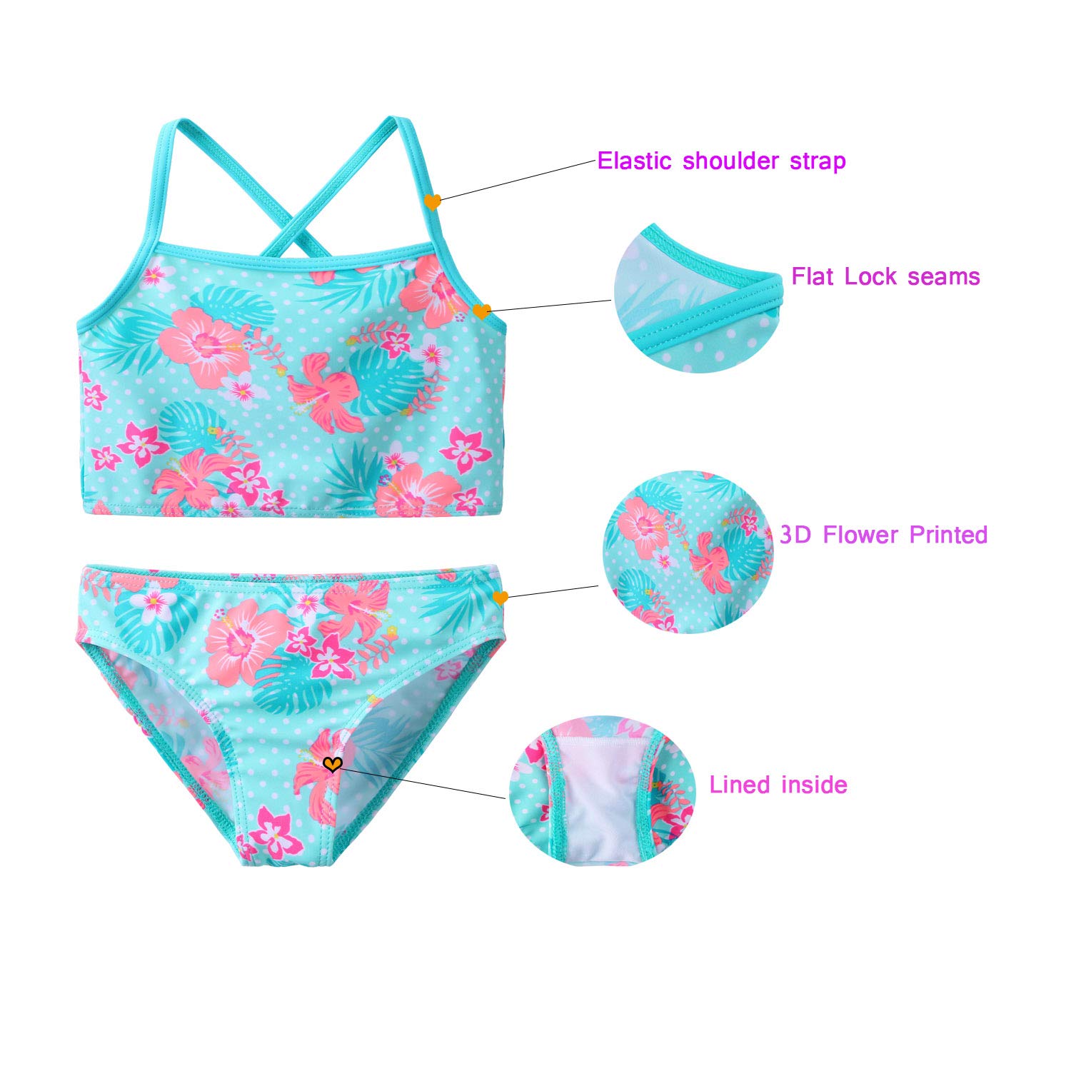 Traje de baño de 3 Piezas con protección contra erupciones UPF 50+ UV Surfing Sunsuit Jacket+Bikini +Bottom Kids Summer Beach Bathing Suit