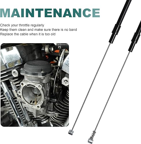 Miniatura 5 de MoKitDora Juego de cables de ralentí del acelerador de acero inoxidable de 44.3 pulgadas con revestimiento de PVC negro trenzado para Harley