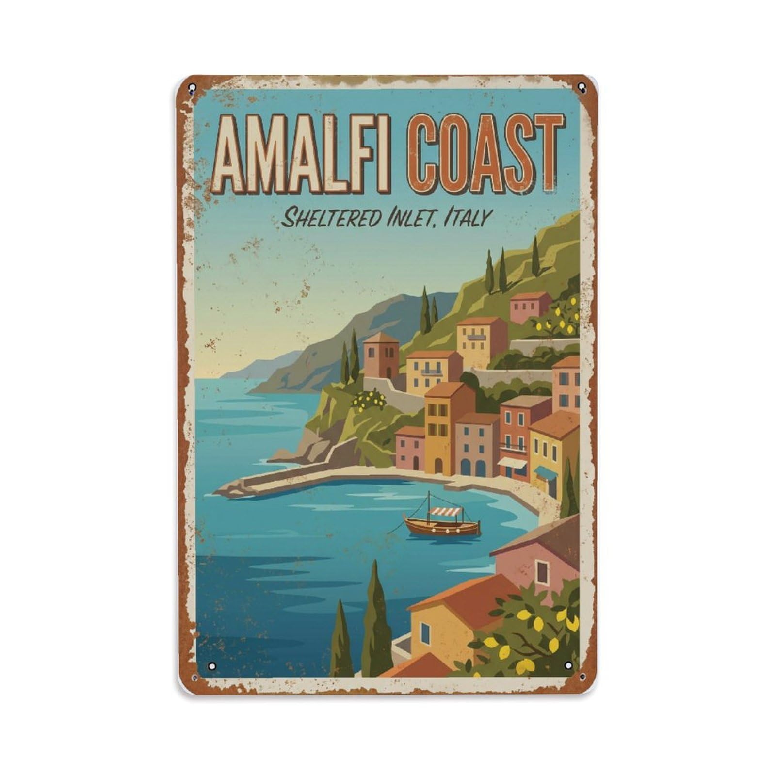Vintage Travel Inlet Italy Sheltered Metal Tin Sign Plaque Wall Decor for Cafe, Club Bar, Office, Home Garden Metal Poster 8x12Inch