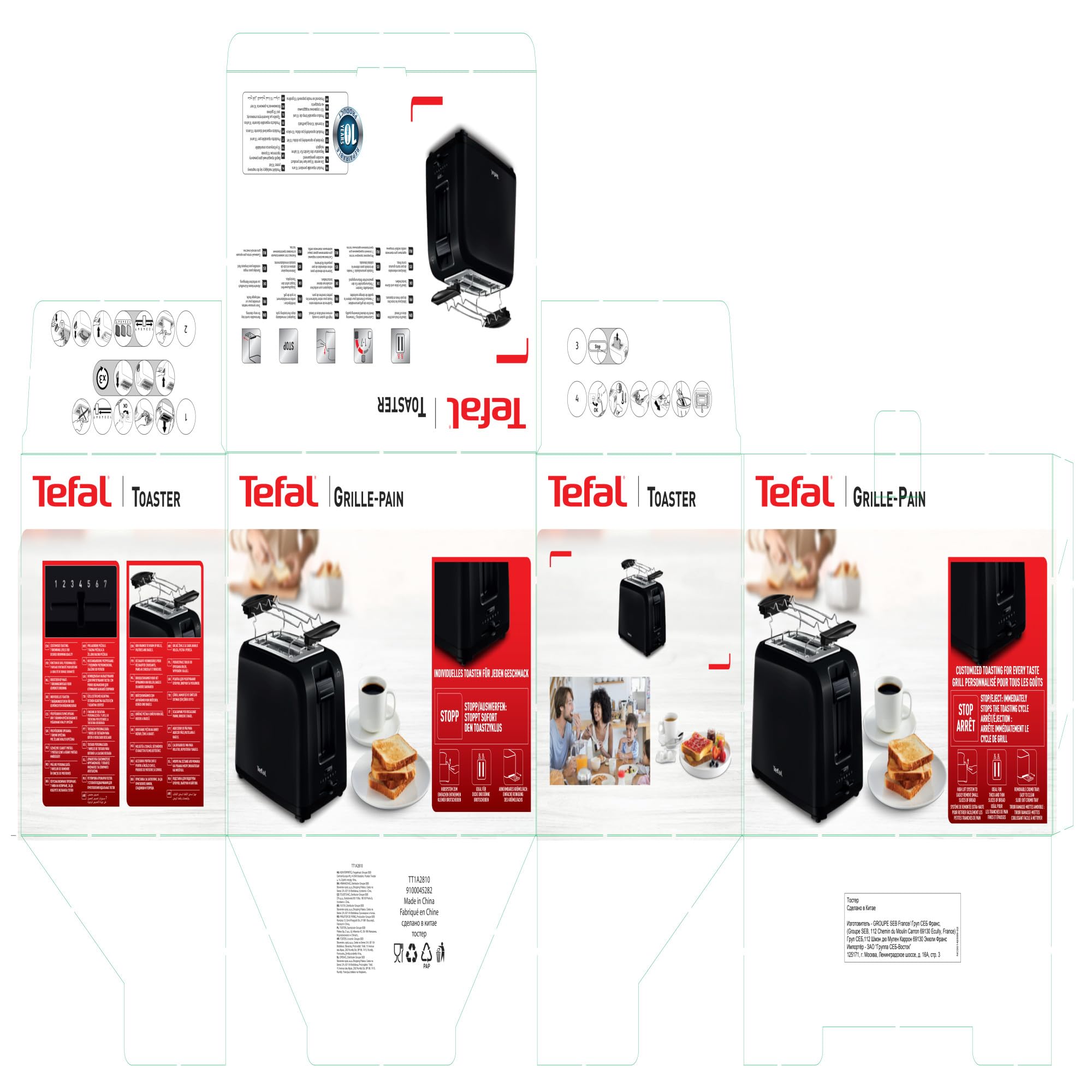 Tefal Vita, Tostapane 2 Fette Con Scaldapanini, Extra Lift, 7 Livelli Di Doratura, Nero, TT1A2810