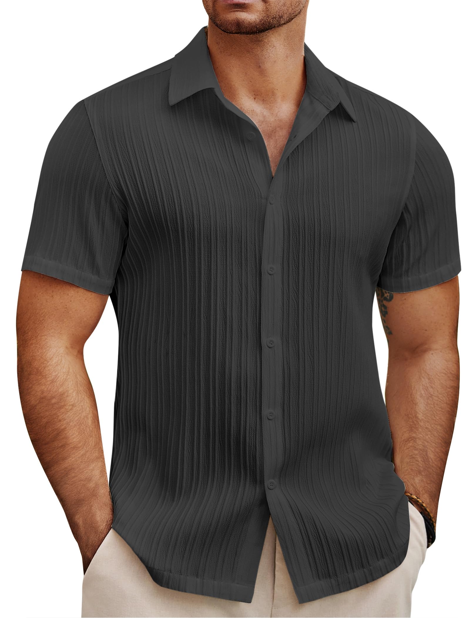 COOFANDY Men's Summer Beach Vacation Shirt Casual Short Sleeve Button Down Shirt for Men