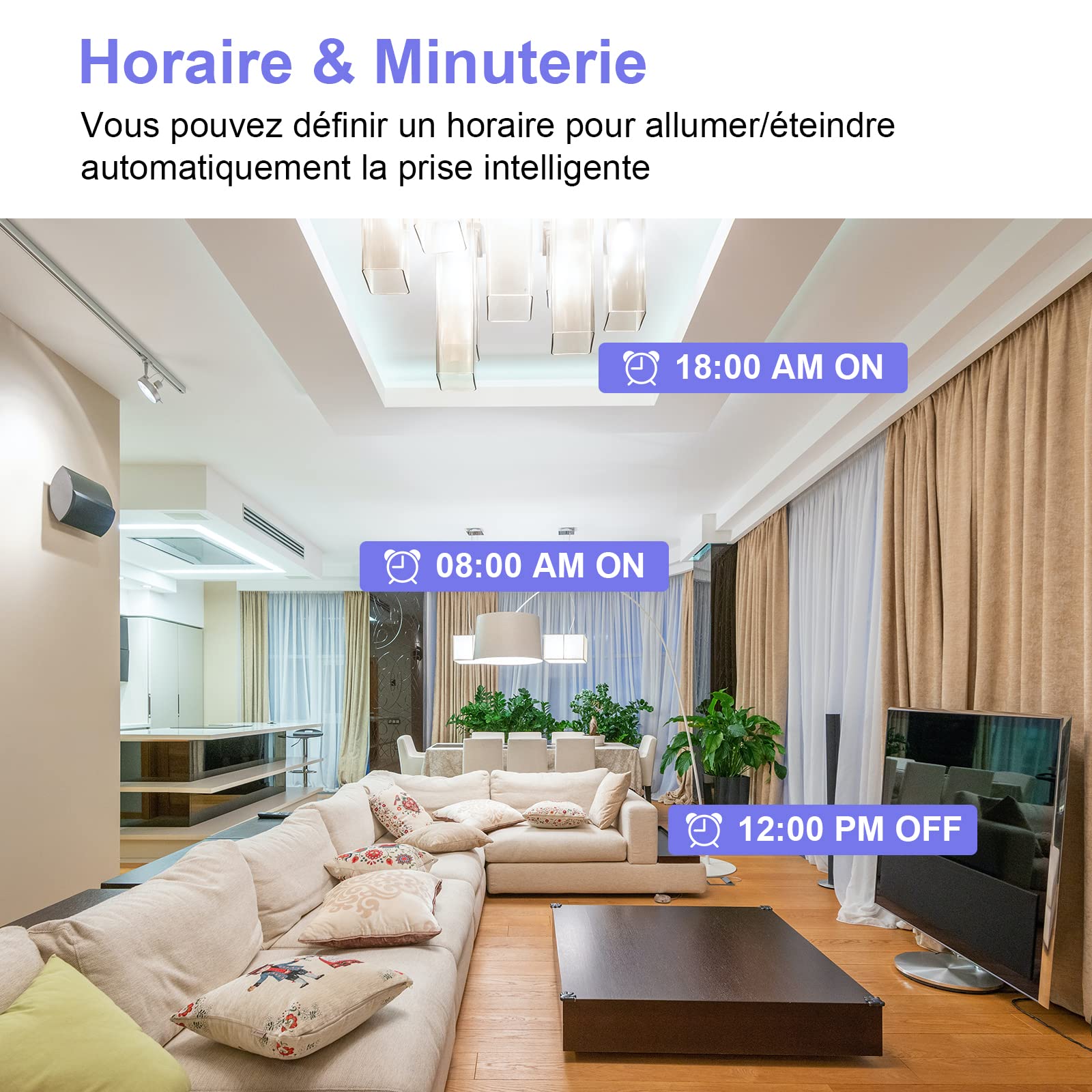 Prise Connectée Alexa WiFi (FR) 16A Suivi de Consommation Électrique Type E ANTELA Prise Intelligente compatible avec Google Home, Smart Life APP, Minuterie, 4PCs