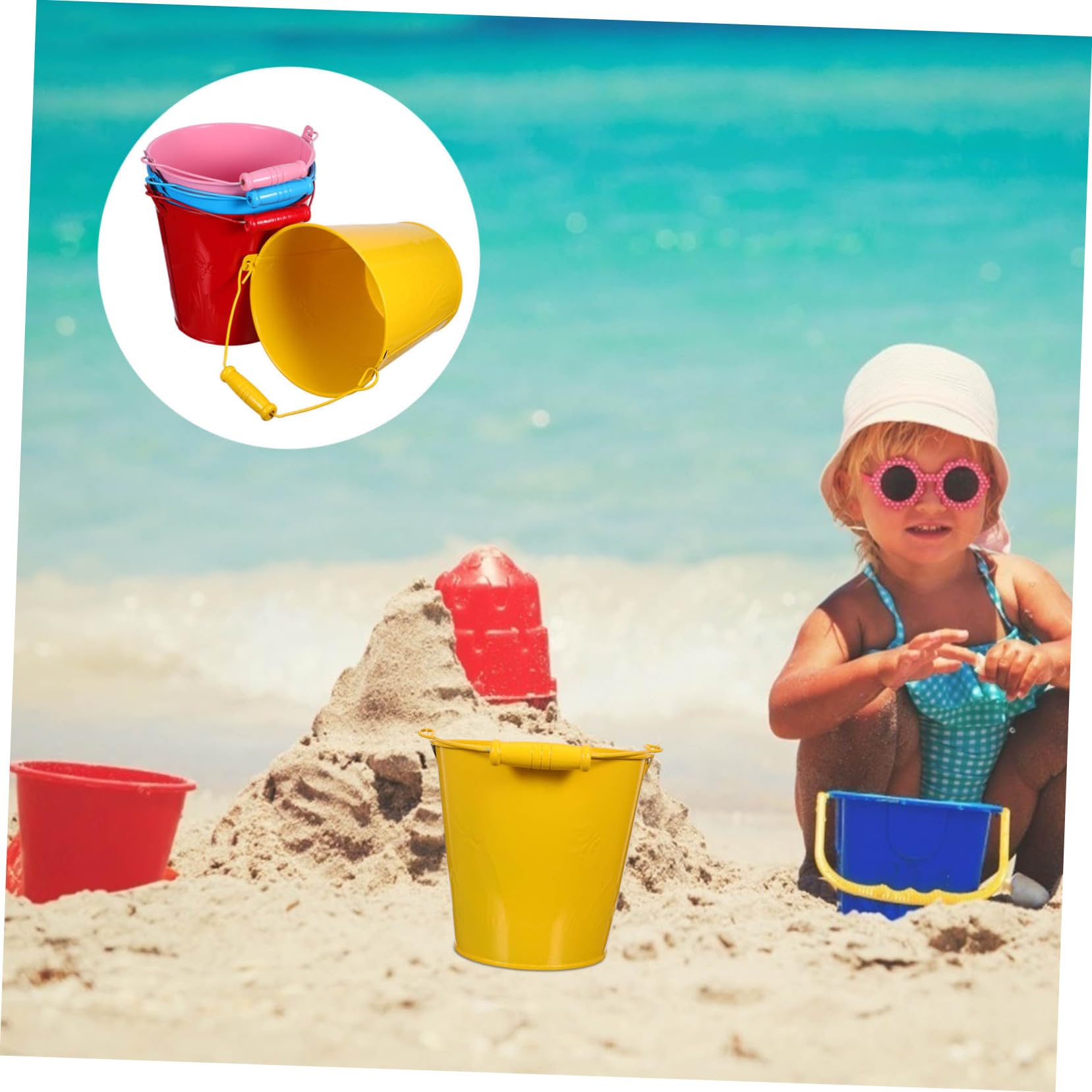Gatuida 4 Secchielli da Spiaggia per Mini Secchi Colorati in Giocattolo per Sabbia e Neve Accessori Mare per Ragazzi e Ragazze Materiale Sicuro e Resistente